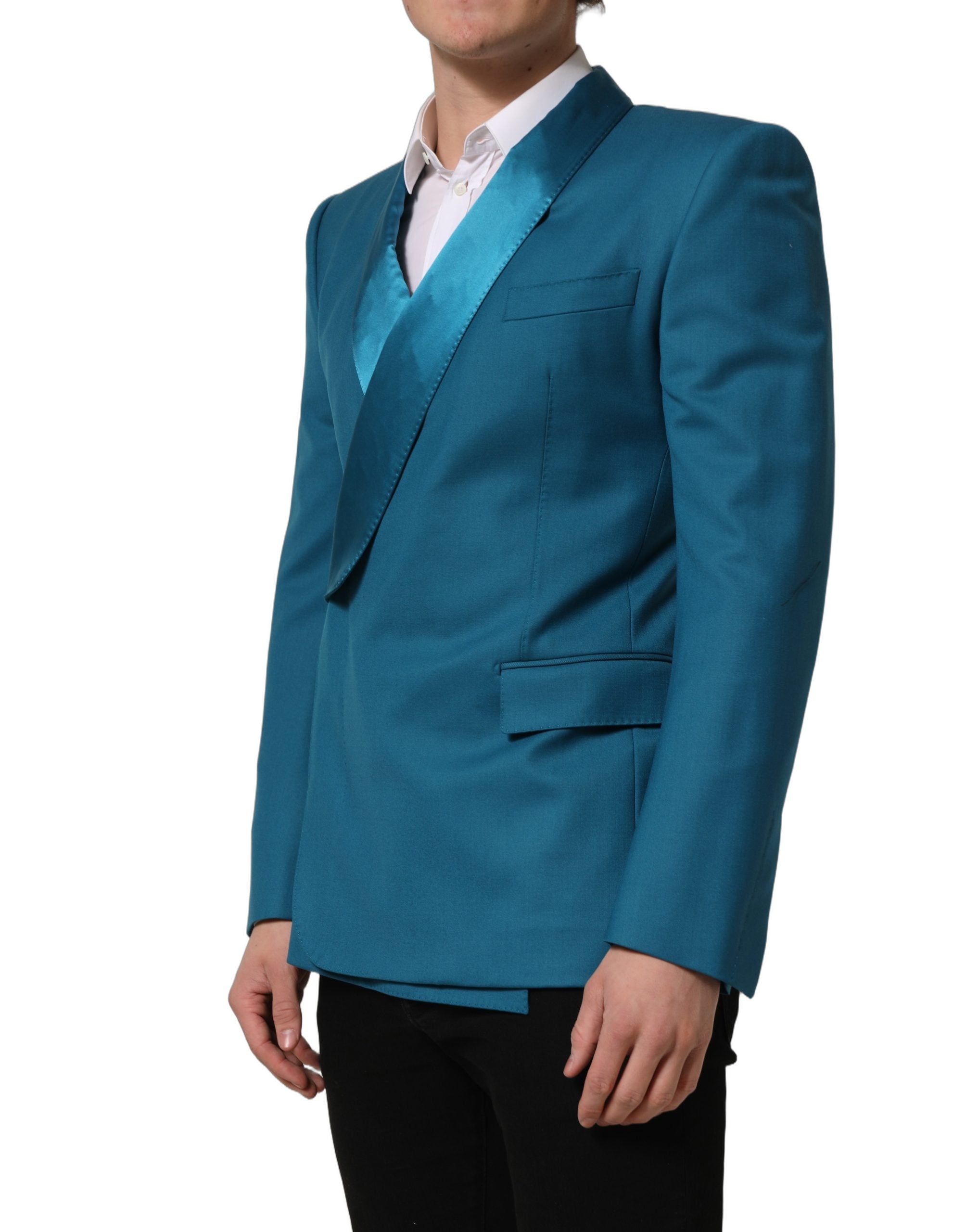 Dolce & Gabbana Teal Wool Double Breasted Blazer - Luxury Couture