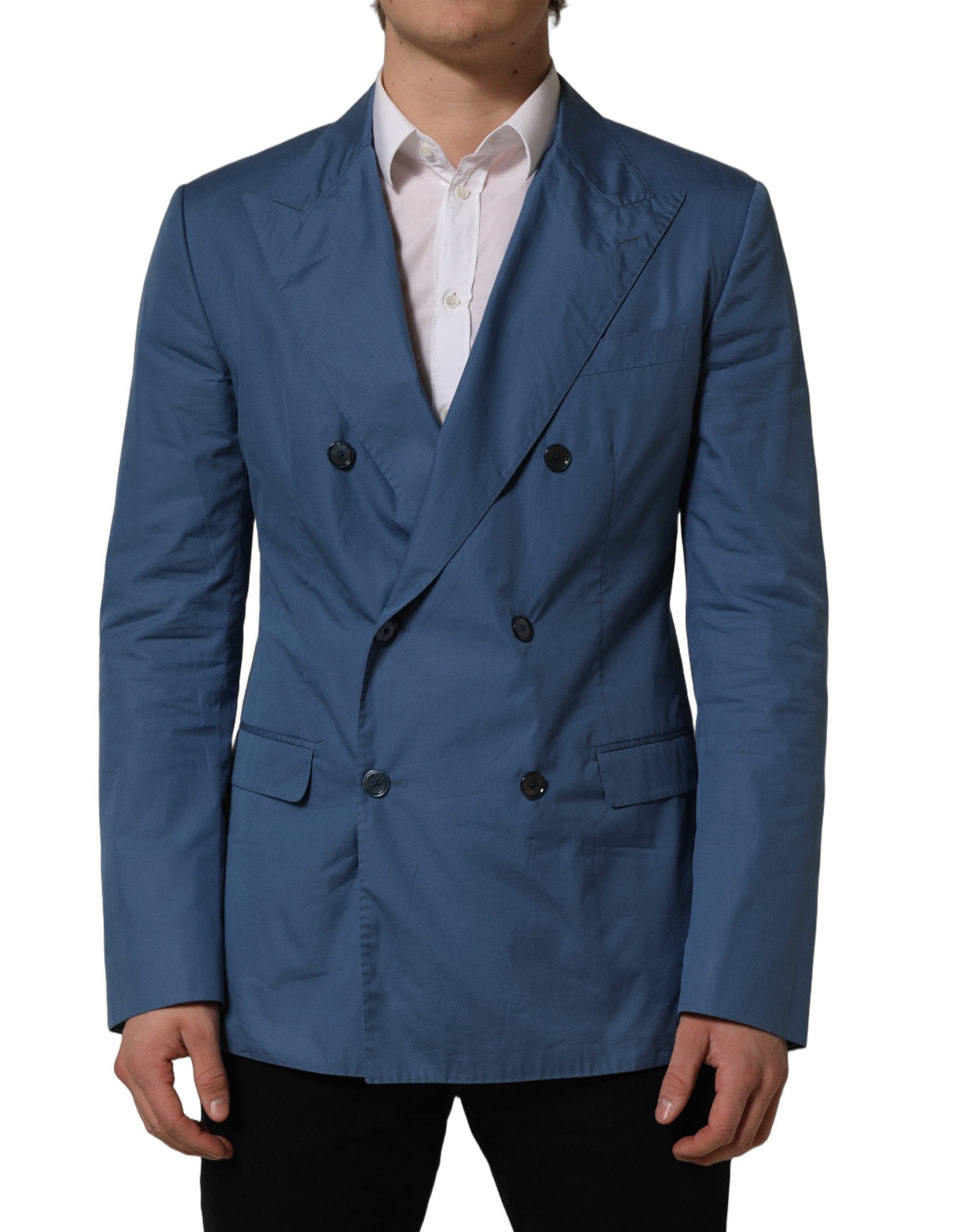 Dolce & Gabbana Blue Cotton Double Breasted Blazer - Luxury Elegance