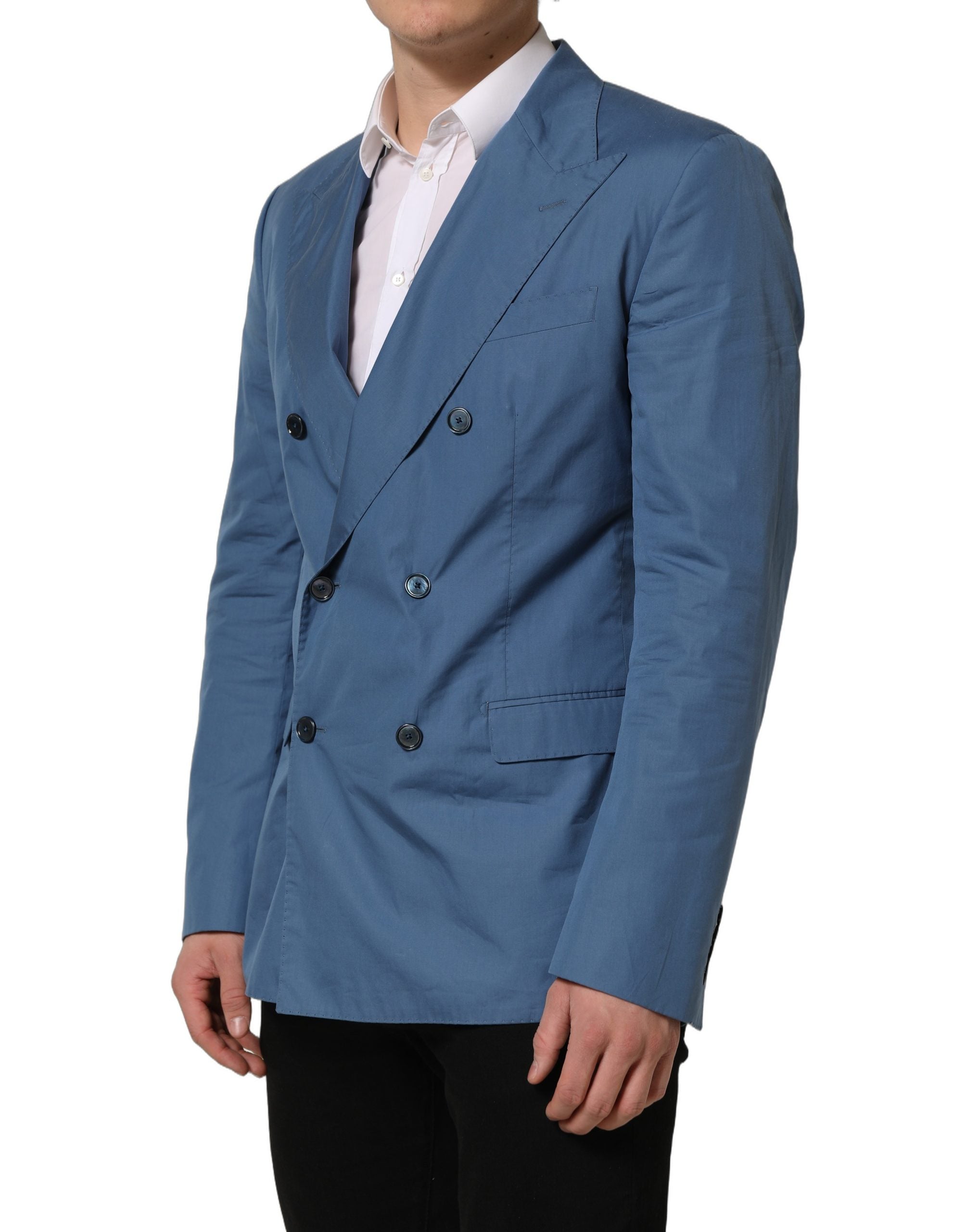 Dolce & Gabbana Blue Cotton Double Breasted Blazer - Luxury Elegance