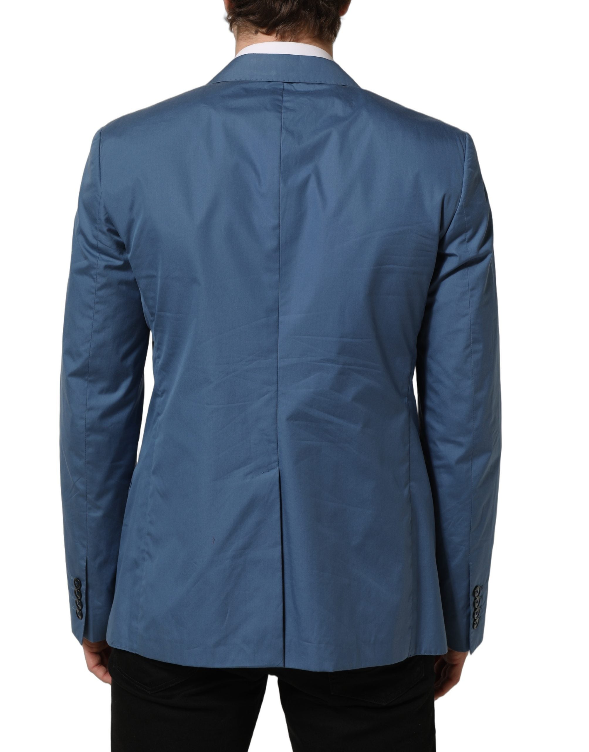 Dolce & Gabbana Blue Cotton Double Breasted Blazer - Luxury Elegance