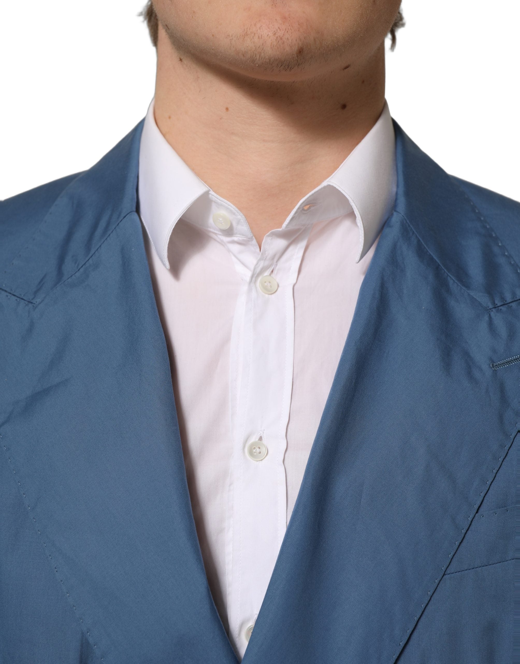 Dolce & Gabbana Blue Cotton Double Breasted Blazer - Luxury Elegance