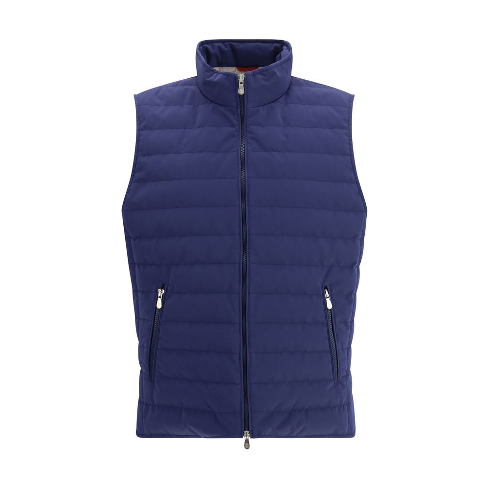 Discover the Brunello Cucinelli Blue Polyester Sleeveless Jacket, a masterpiece of refined craftsmanship and luxury, perfect for elevating any sophisticated wardrobe.