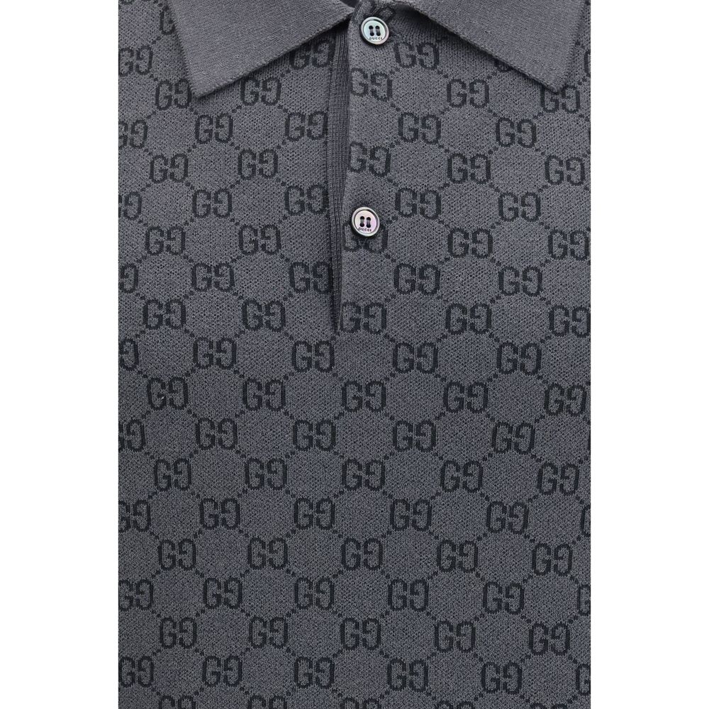 Gucci Gray Polo Shirt - Designer Elegance in Wool and Silk