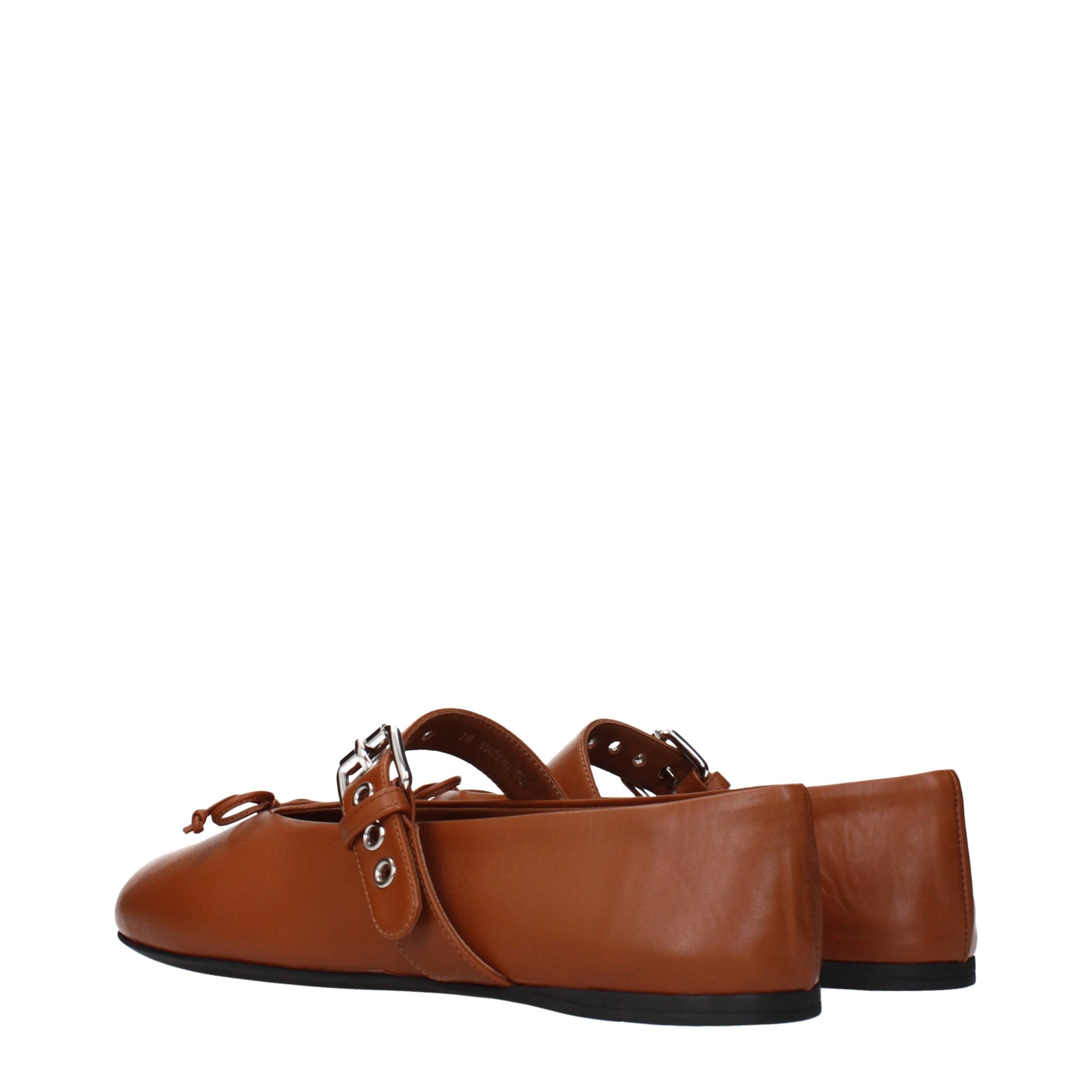 Experience the exquisite craftsmanship of Miu Miu's Brown Leather Ballet Flats, where timeless elegance meets modern sophistication, perfect for the discerning connoisseur.
