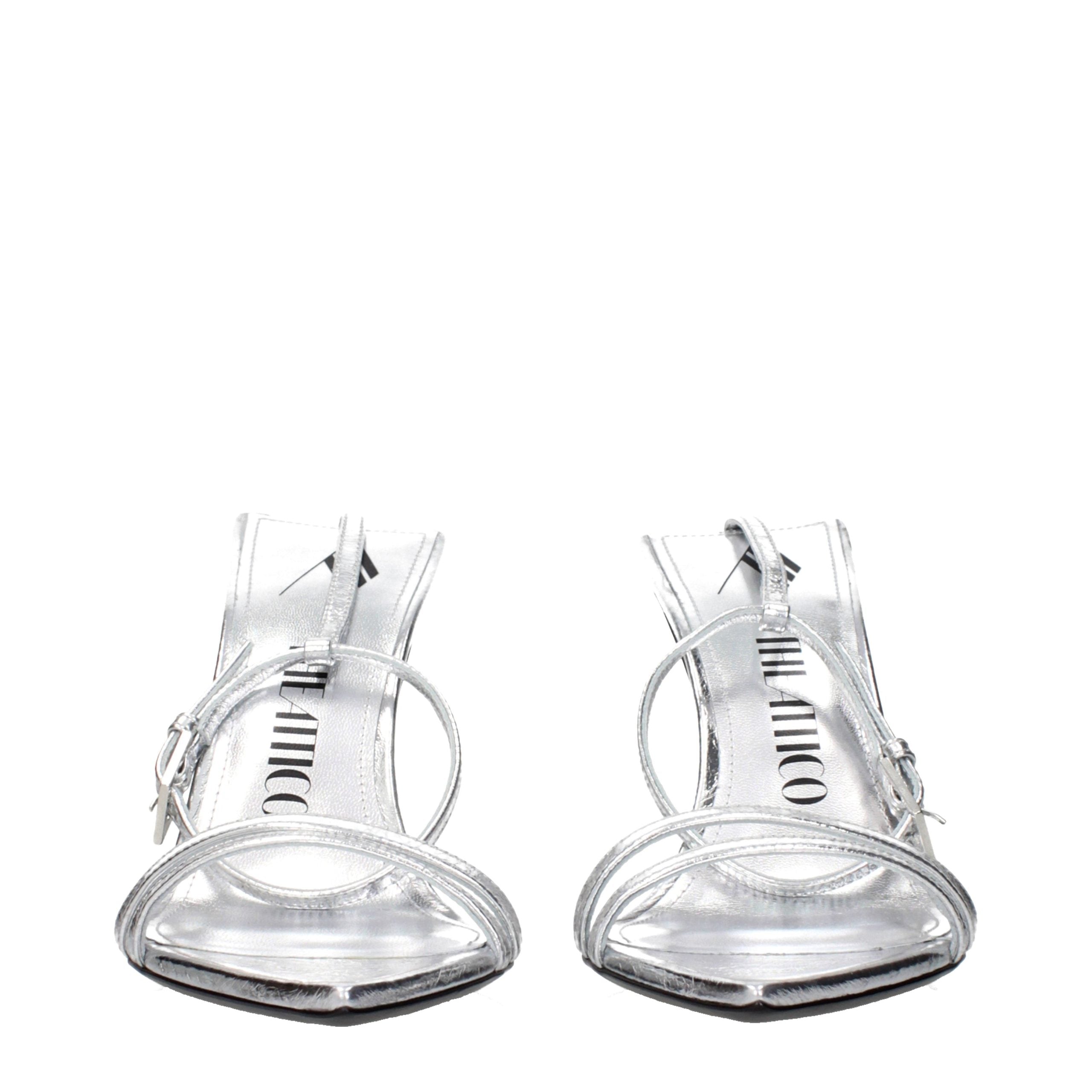 Step into a world of elegance with The Attico Gray Leather Stiletto Heel Sandals, where exquisite craftsmanship meets timeless luxury, perfect for any discerning individual.