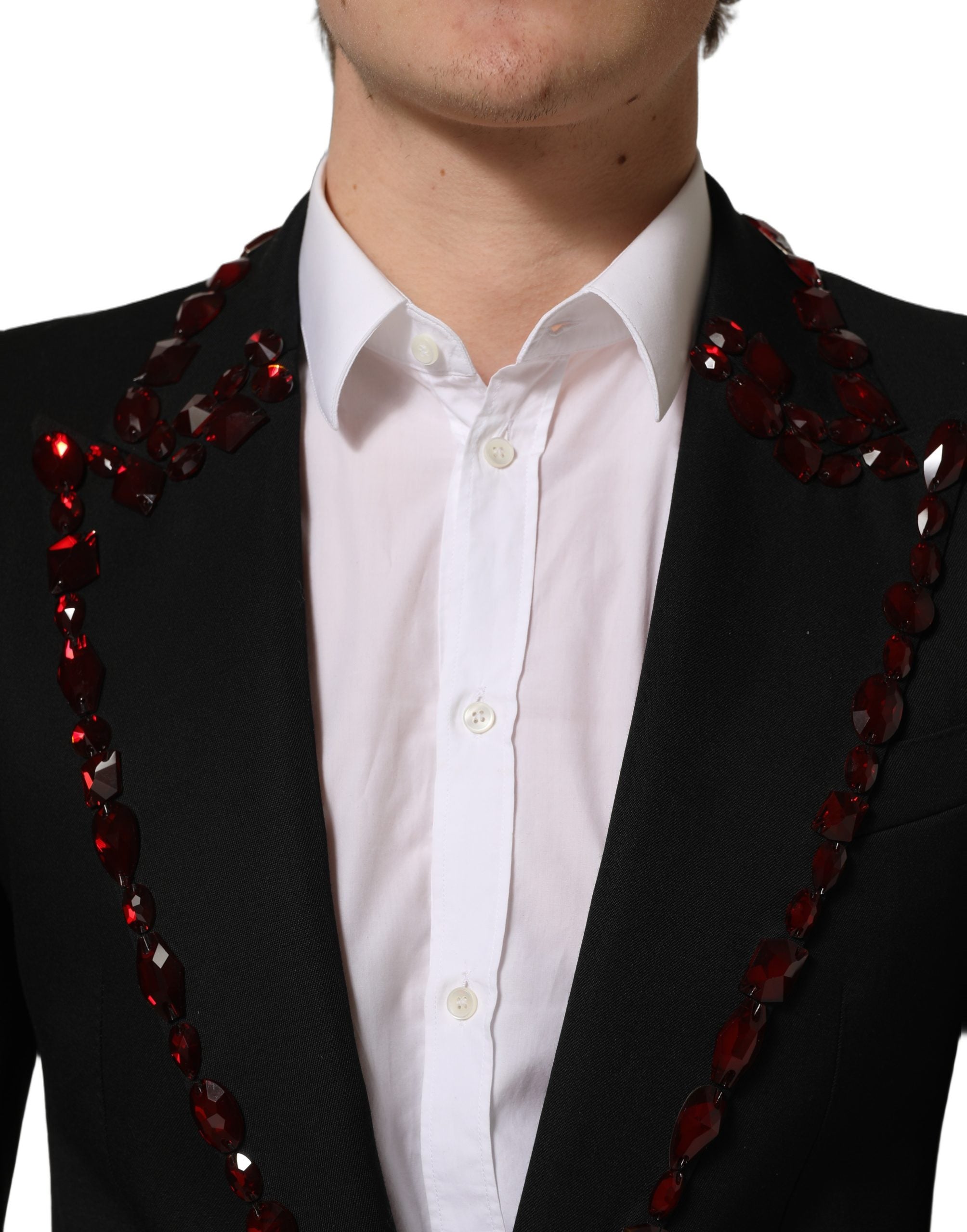 Dolce & Gabbana Black Wool Crystal Embellished Designer Suit