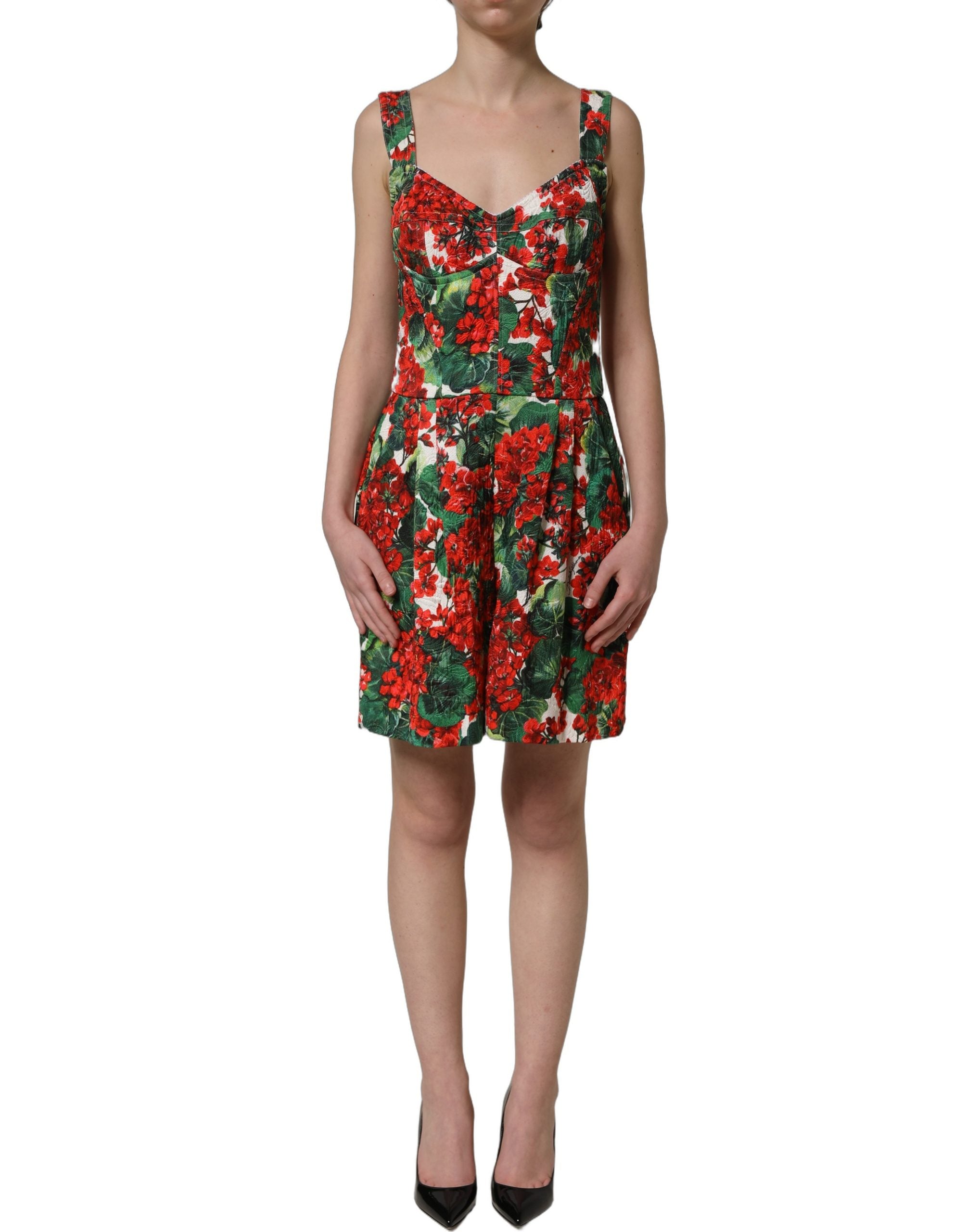Indulge in the exquisite allure of the Dolce & Gabbana Multicolor Geranium Print A-line Mini Dress, where luxurious craftsmanship meets vibrant elegance for unforgettable moments.