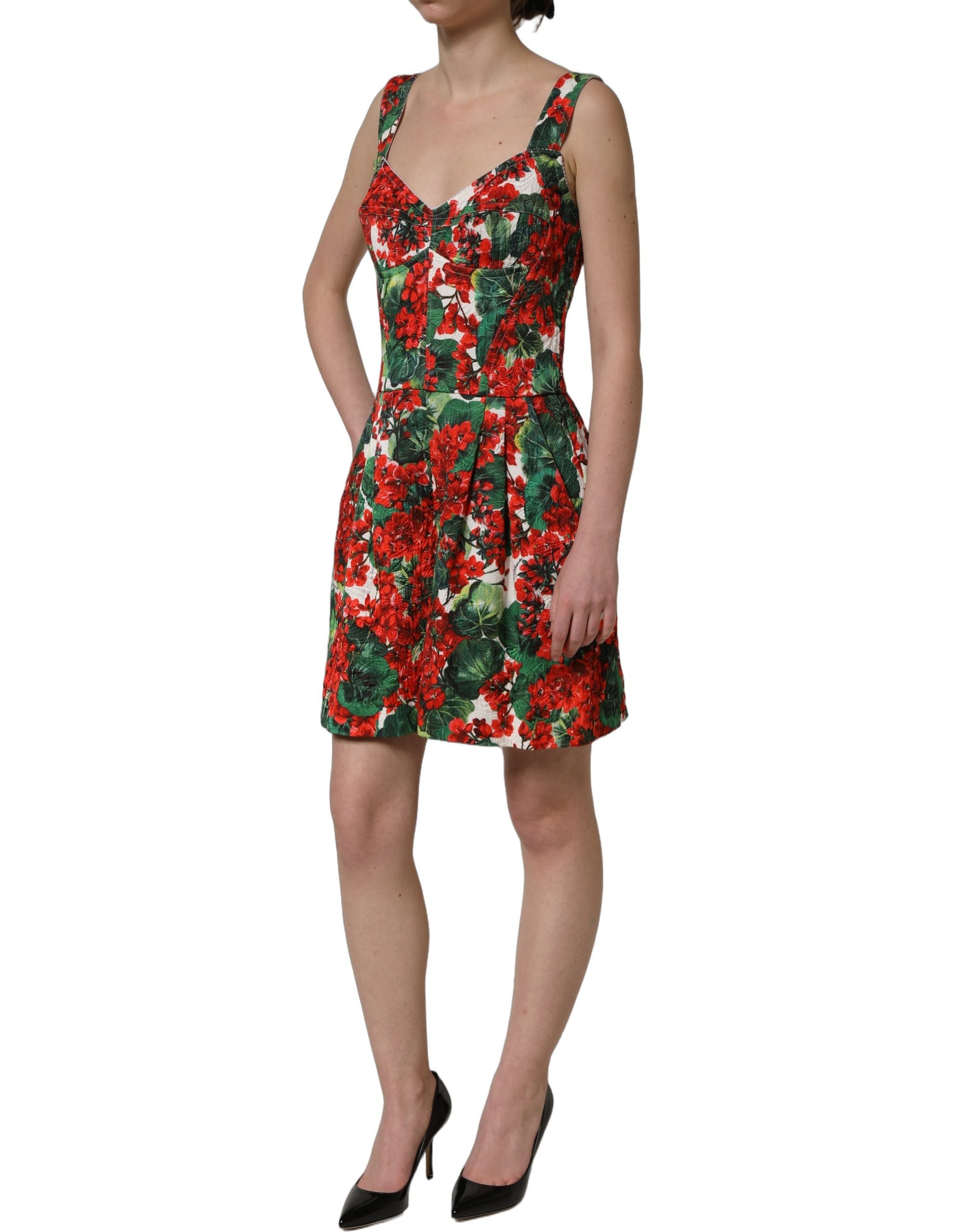 Indulge in the exquisite Dolce & Gabbana Multicolor Geranium Print A-line Mini Dress, where luxurious craftsmanship meets vibrant elegance for unforgettable moments.