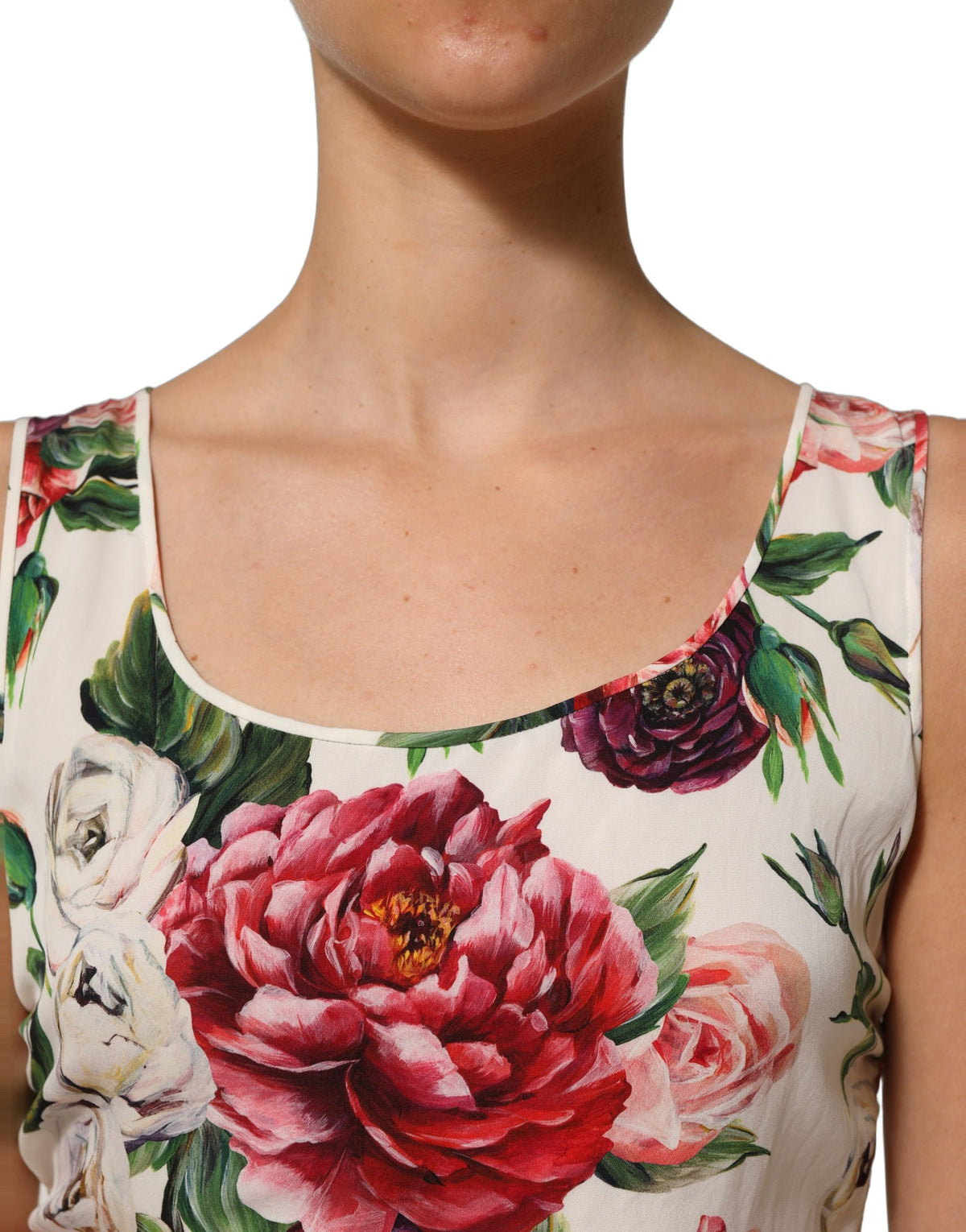 Dolce & Gabbana White Floral Sheath Mini Dress, Luxury Elegance