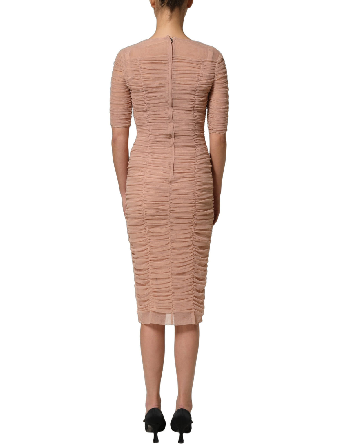 Dolce & Gabbana Beige Ruched Sheath Midi Dress - Timeless Elegance