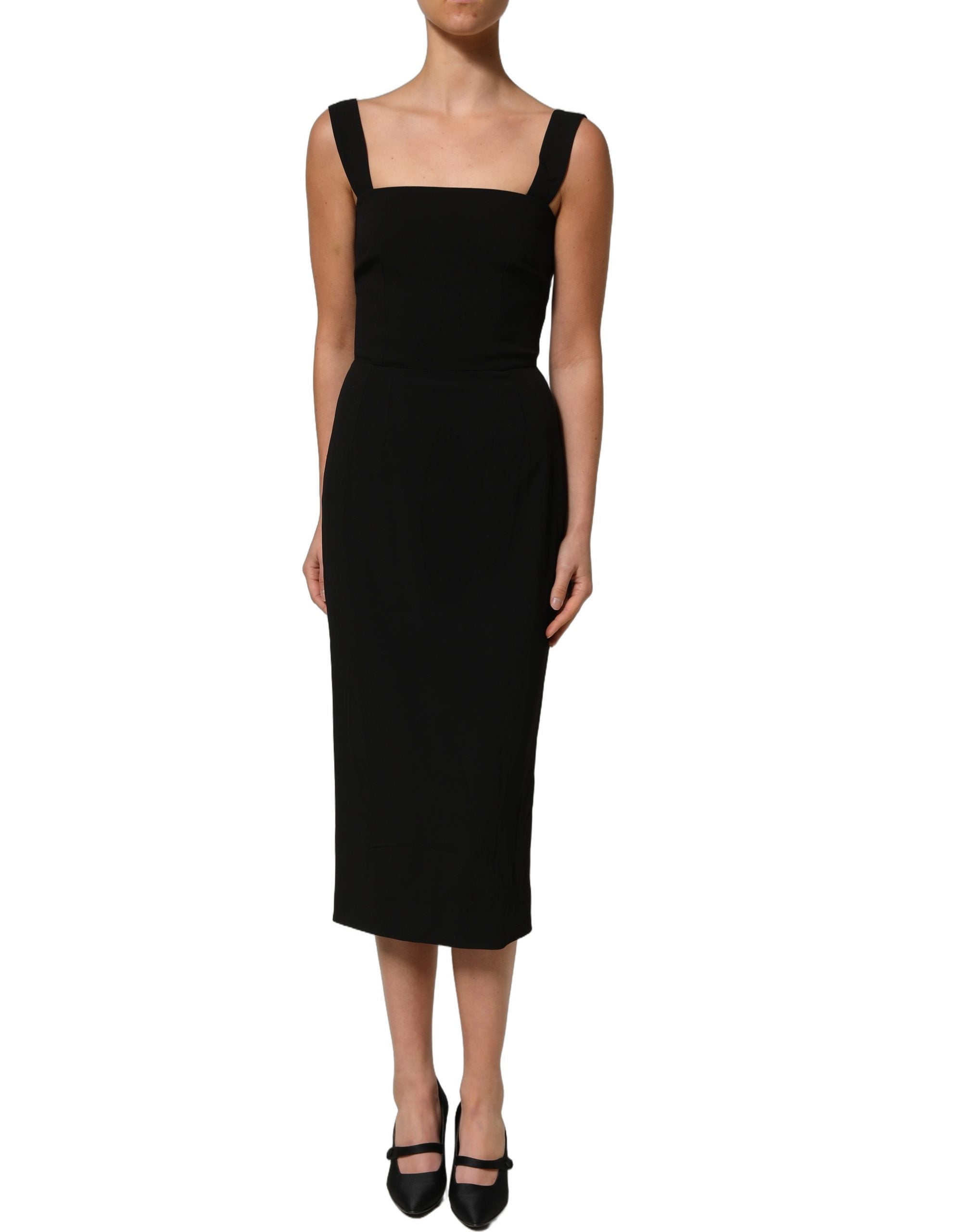 Elevate your elegance with the Dolce & Gabbana Black Viscose Stretch Sheath Midi Dress, a masterpiece of Italian craftsmanship that embodies timeless sophistication and allure.