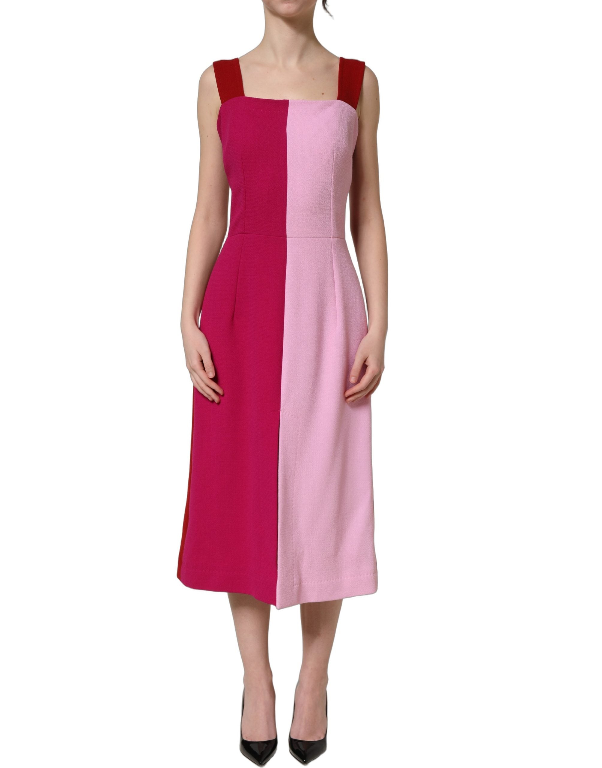 Indulge in the exquisite Dolce & Gabbana Two Tone Pink Wool Sleeveless Midi Dress, a masterpiece of Italian craftsmanship that redefines elegance and allure.