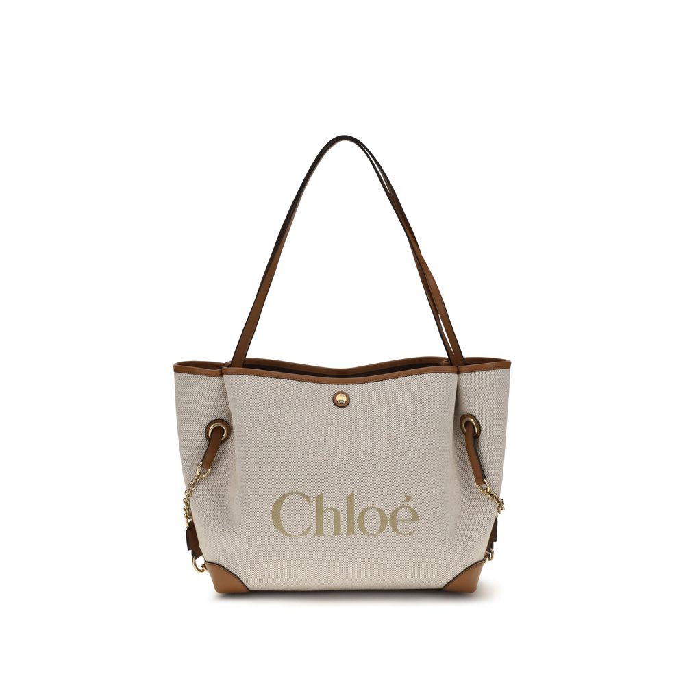 Chloé Beige Cotton Shoulder Bag – Artisanal Luxury Elegance