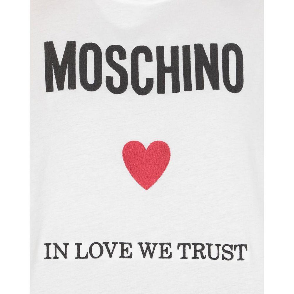 Elevate your wardrobe with the Moschino Couture White Cotton T-Shirt, a luxurious blend of comfort and style, featuring exquisite craftsmanship and timeless elegance.