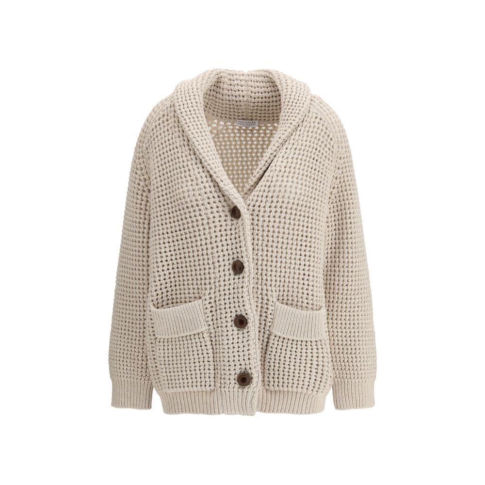 Indulge in the Brunello Cucinelli Beige Cotton Cardigan, a masterpiece of artisanal luxury crafted from premium materials, perfect for elevating any sophisticated wardrobe.