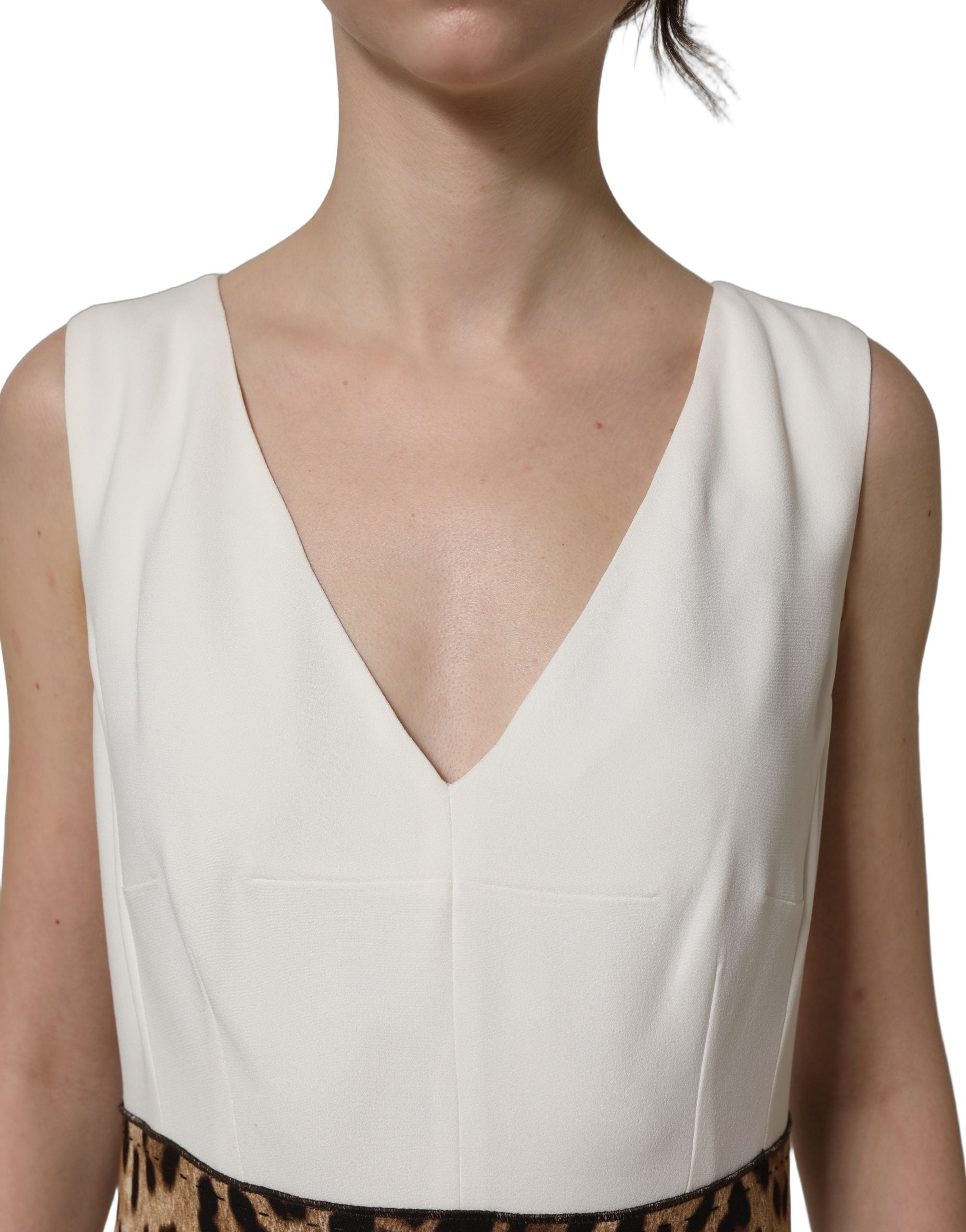 Dolce & Gabbana White Leopard Sheath Dress Couture Elegance