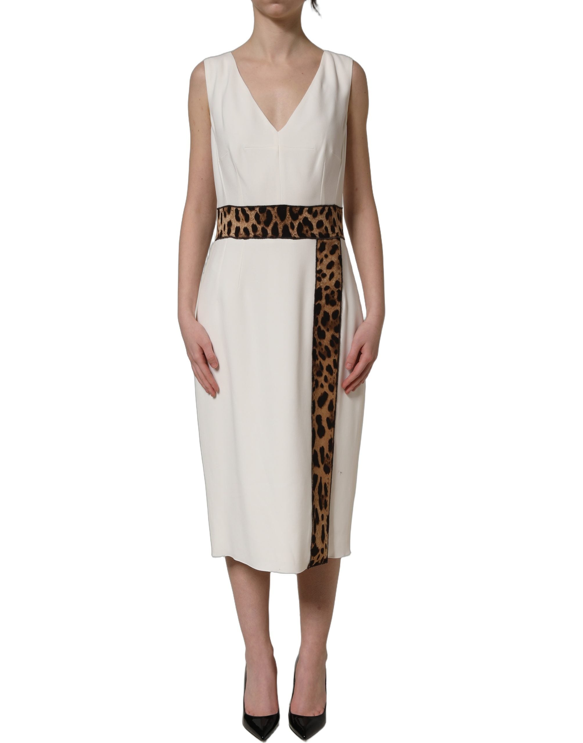 Dolce & Gabbana White Leopard Sheath Midi Dress Couture