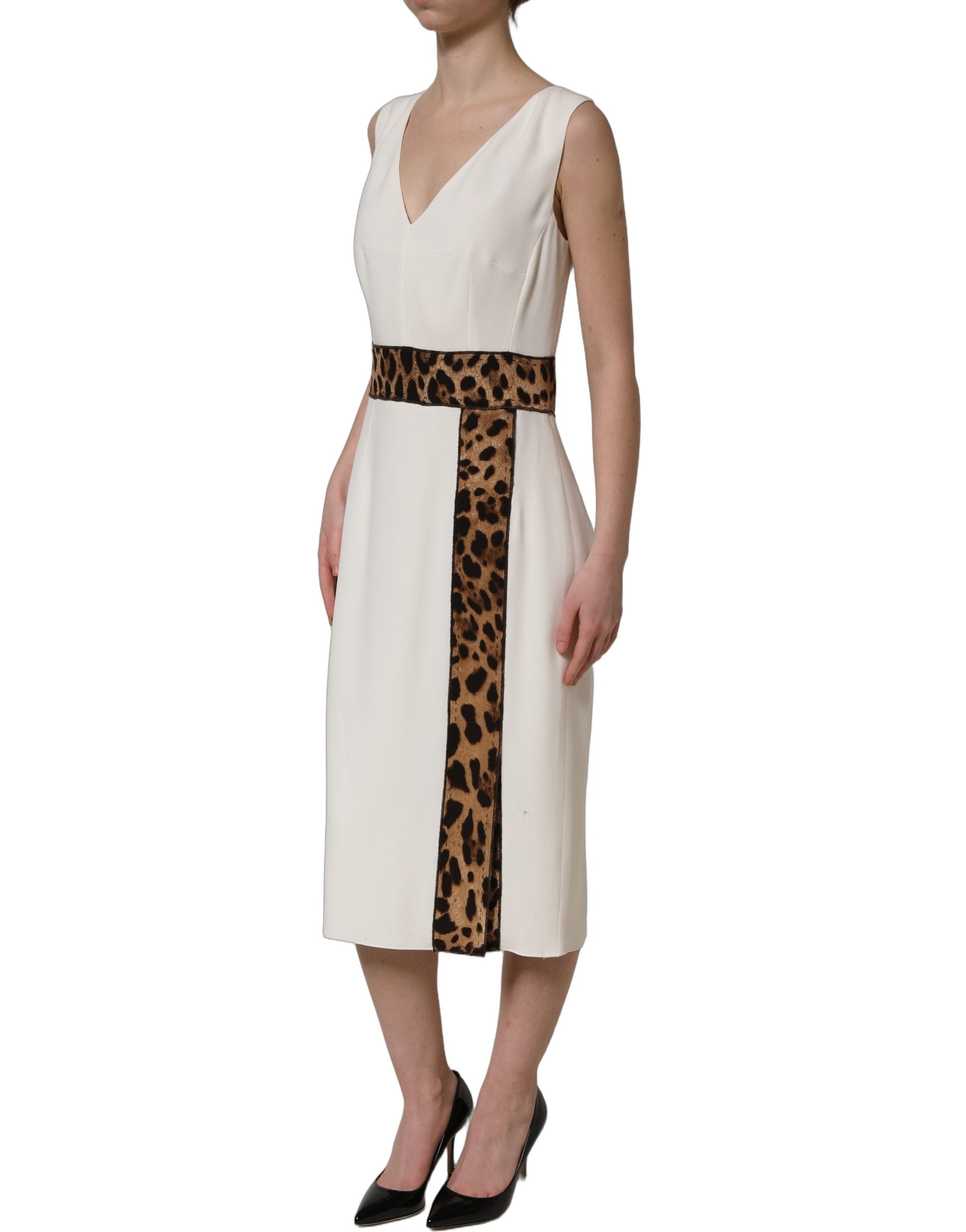 Dolce & Gabbana White Leopard Sheath Midi Dress Couture