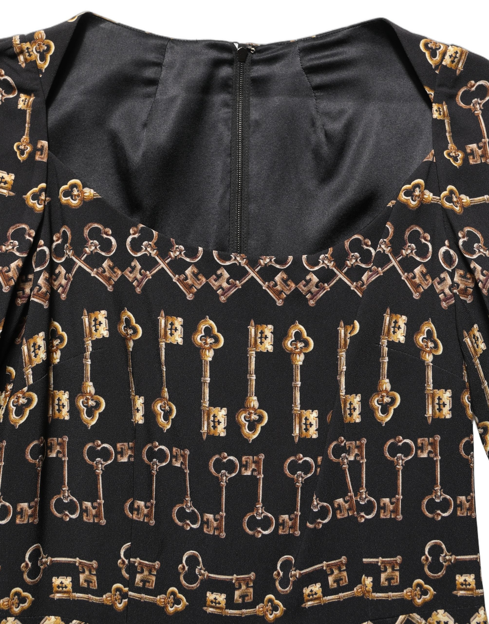 Dolce & Gabbana Black Key Print Sheath Midi Dress - Luxury Elegance