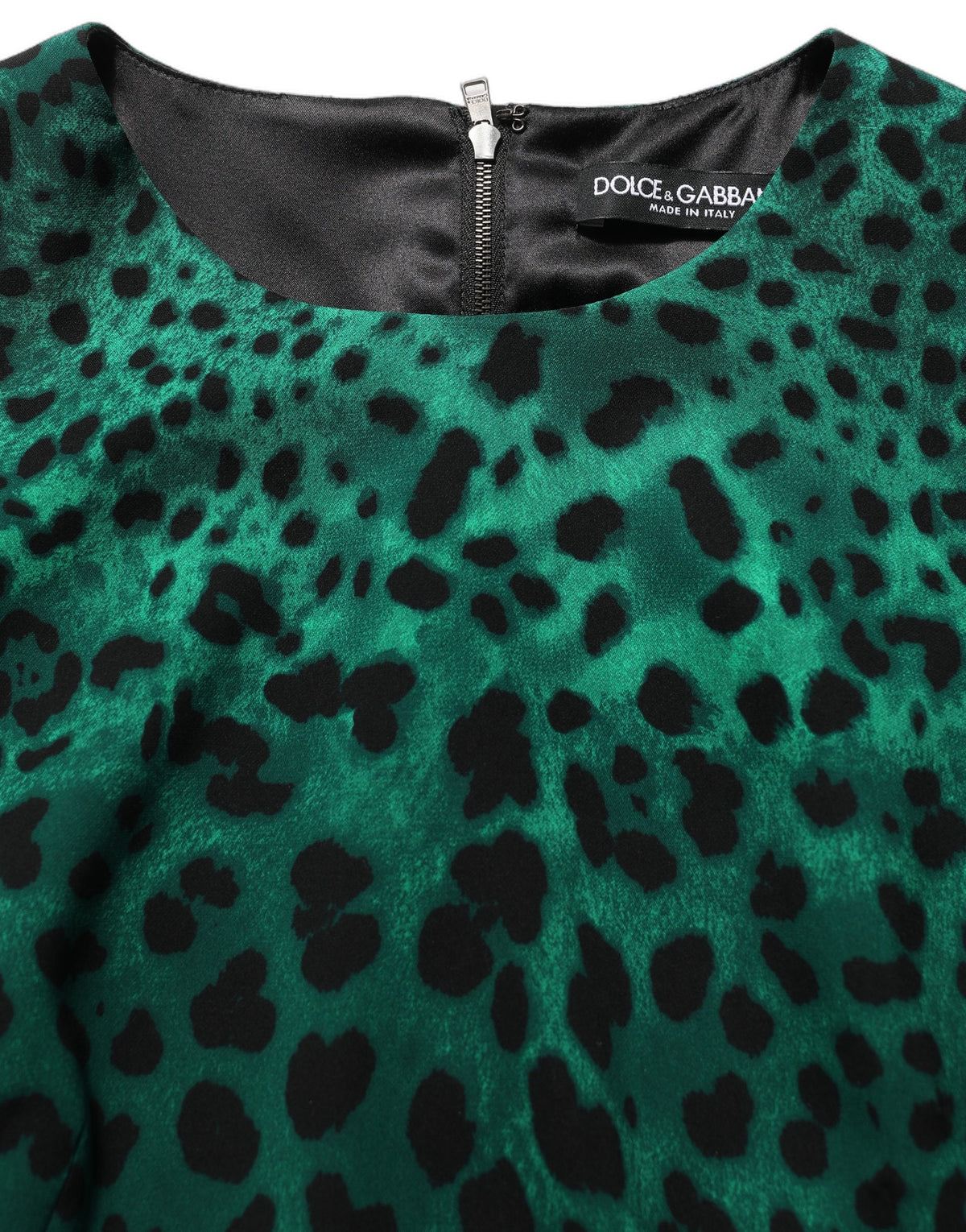 Dolce & Gabbana Green Leopard Print Silk Dress - Italian Luxury