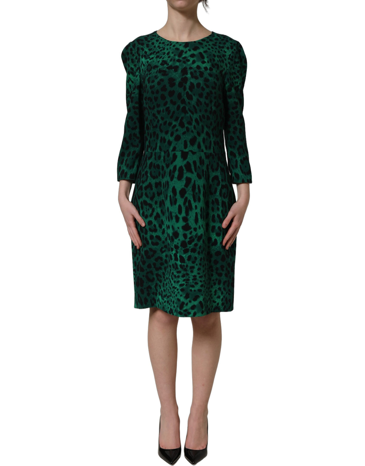Dolce & Gabbana Green Leopard Print Silk Midi Dress - Italian Luxury