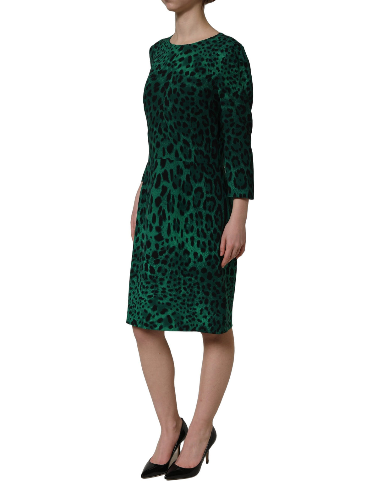 Dolce & Gabbana Green Leopard Print Silk Midi Dress - Italian Luxury