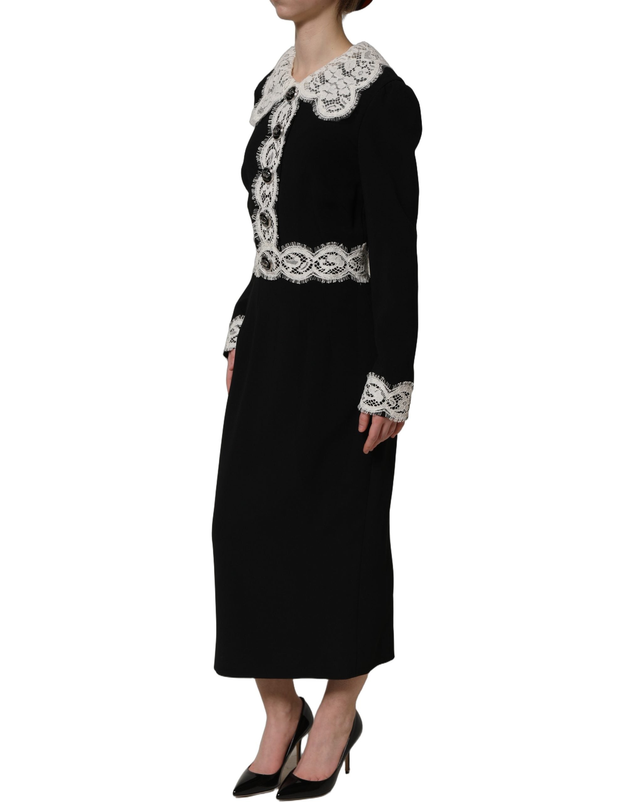 Indulge in the exquisite allure of Dolce & Gabbana's Black Lace Detailing Long Sleeves Midi Dress, a masterpiece of Italian craftsmanship and timeless elegance.