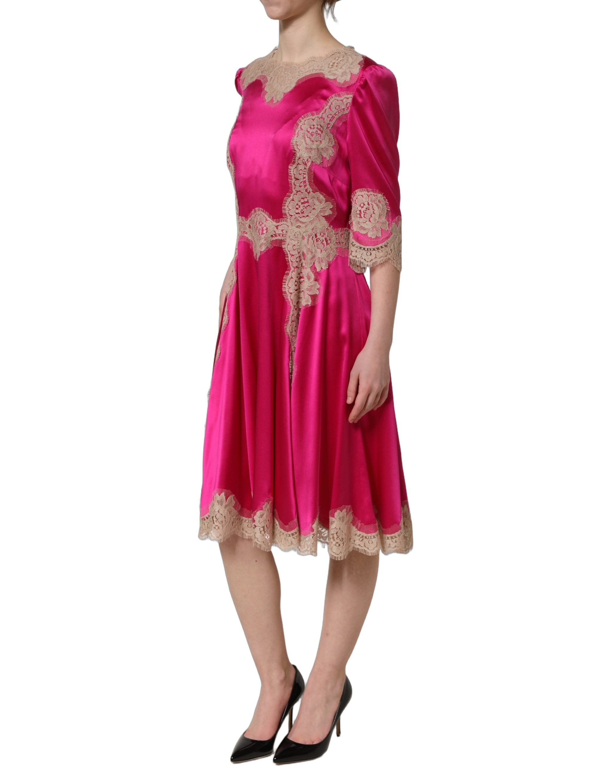 Dolce & Gabbana Fuchsia Pink Lace Midi Dress - Timeless Elegance
