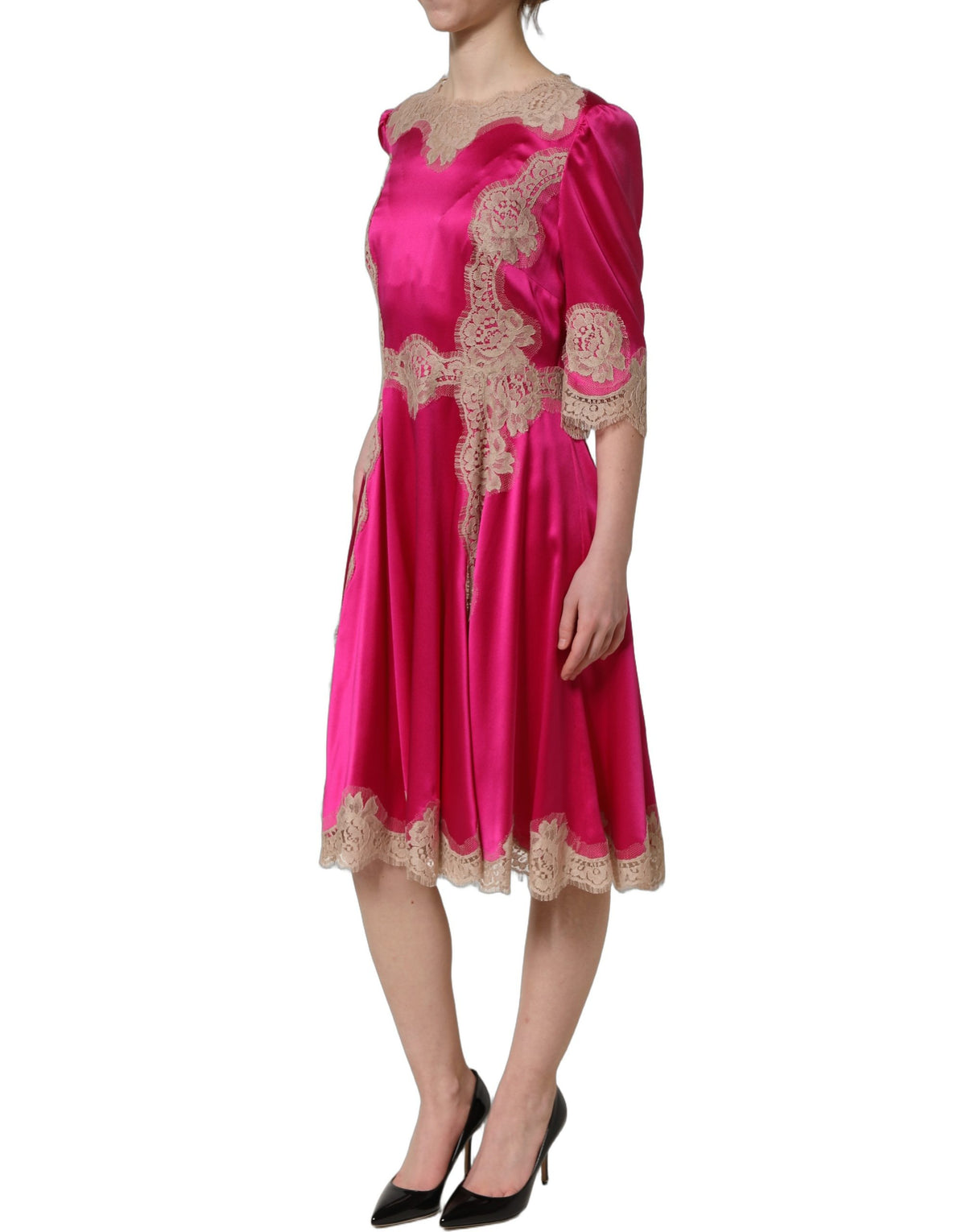 Dolce & Gabbana Fuchsia Pink Lace A-line Midi Dress - Luxury Elegance