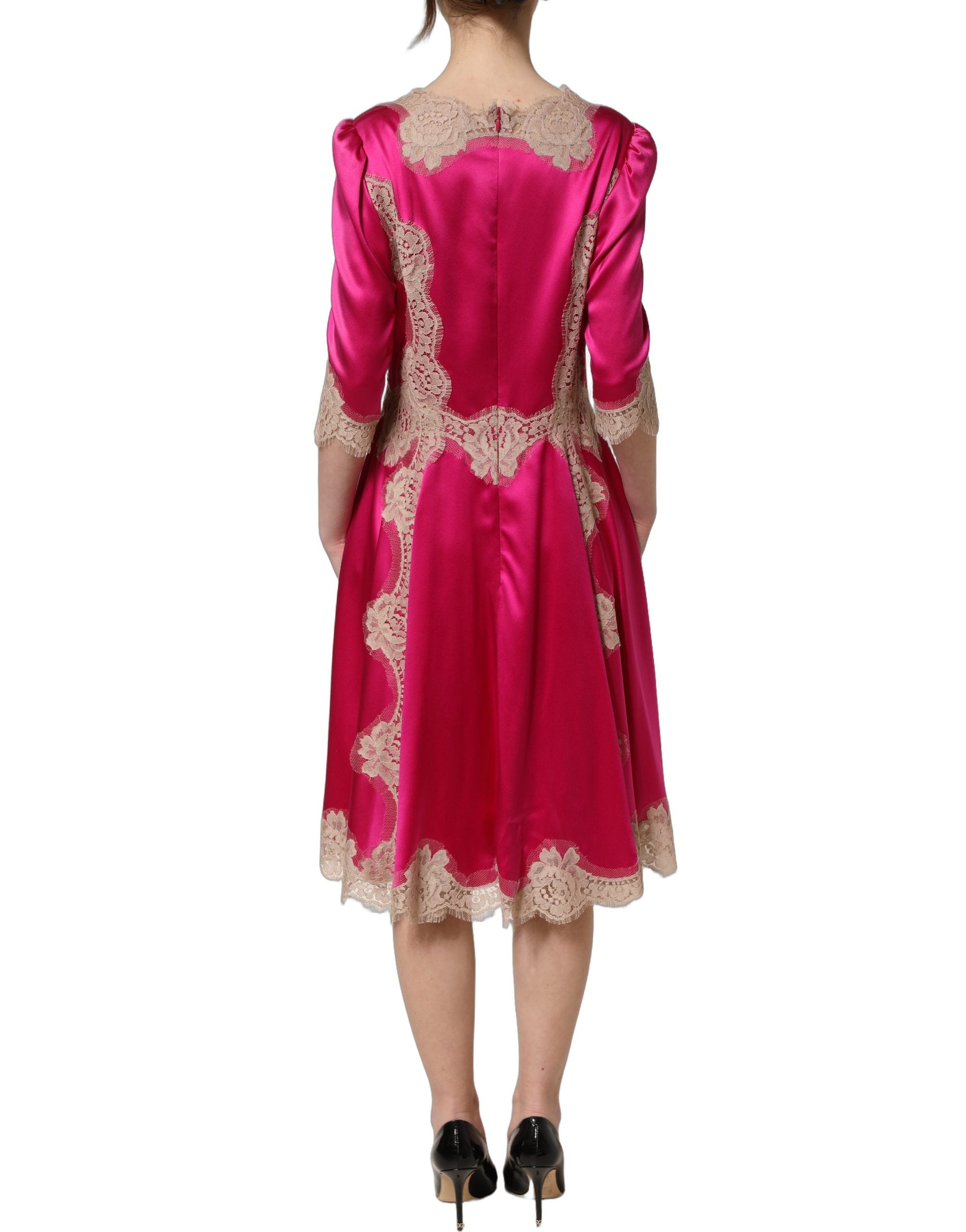 Dolce & Gabbana Fuchsia Pink Lace Midi Dress - Timeless Elegance