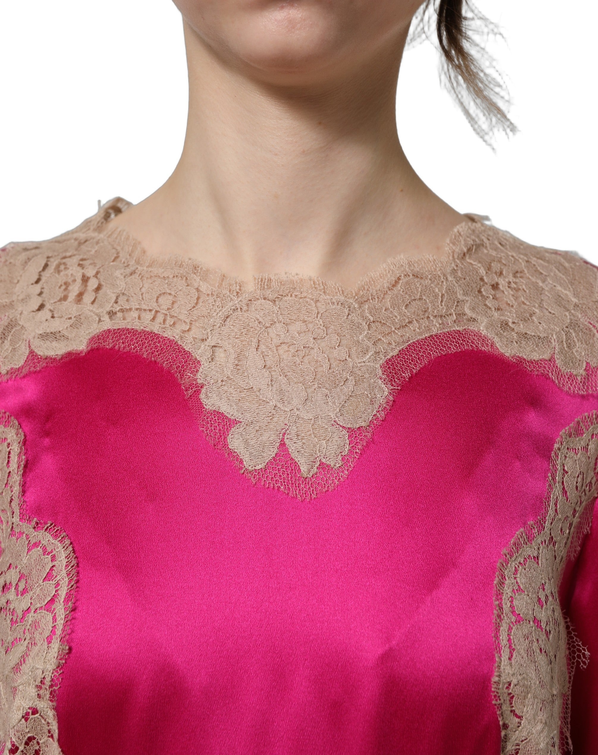 Dolce & Gabbana Fuchsia Pink Lace A-line Midi Dress - Exquisite Luxury