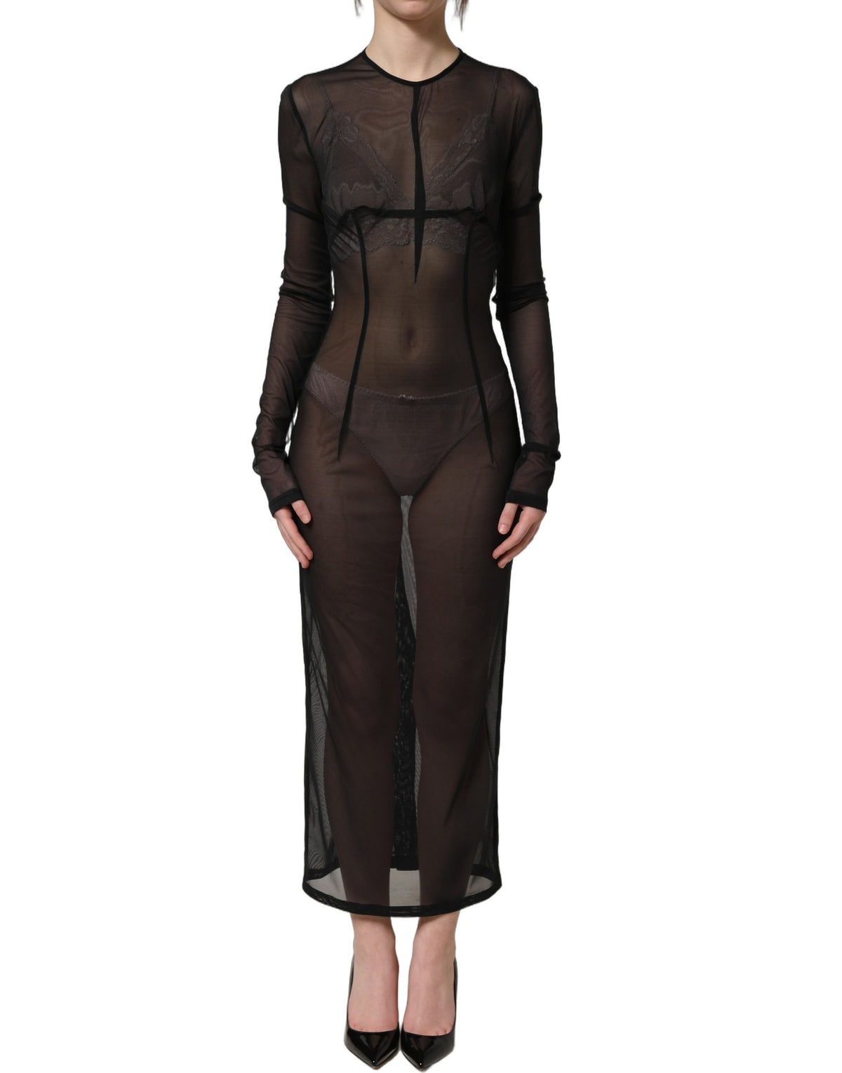 Dolce & Gabbana Black Sheer Fitted Maxi Dress - Timeless Luxury