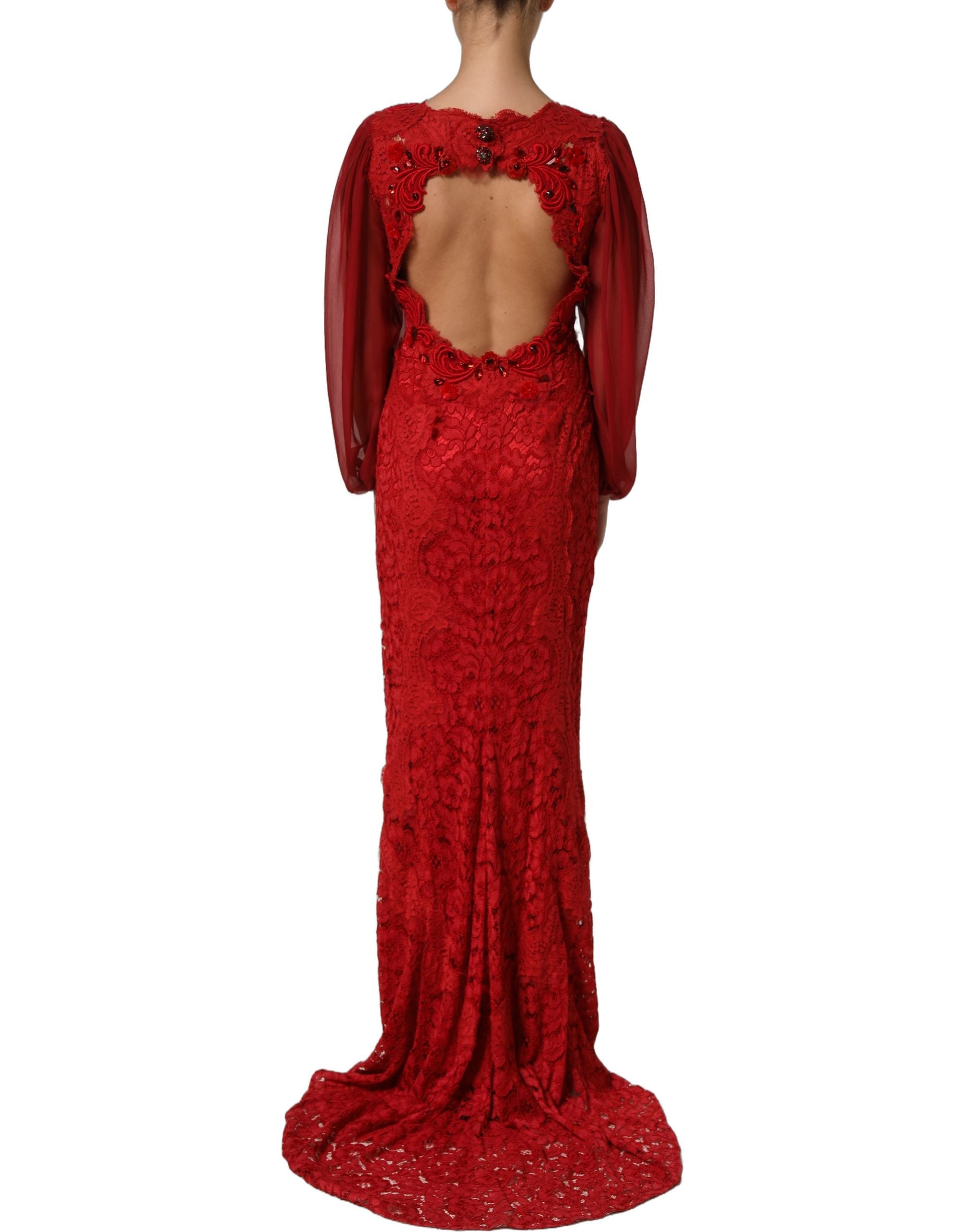 Indulge in the exquisite allure of the Dolce & Gabbana Red Embellished Mermaid Long Gown, a masterpiece of Italian craftsmanship that elevates elegance and sophistication.