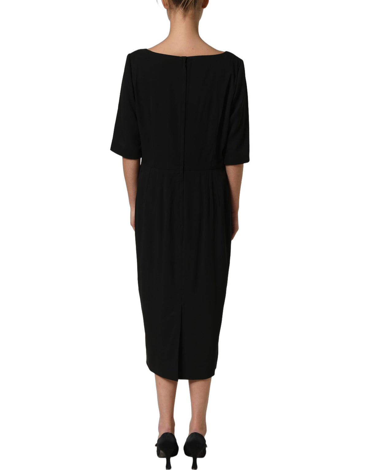 Dolce & Gabbana Black Cropped Sleeve Midi Dress Couture