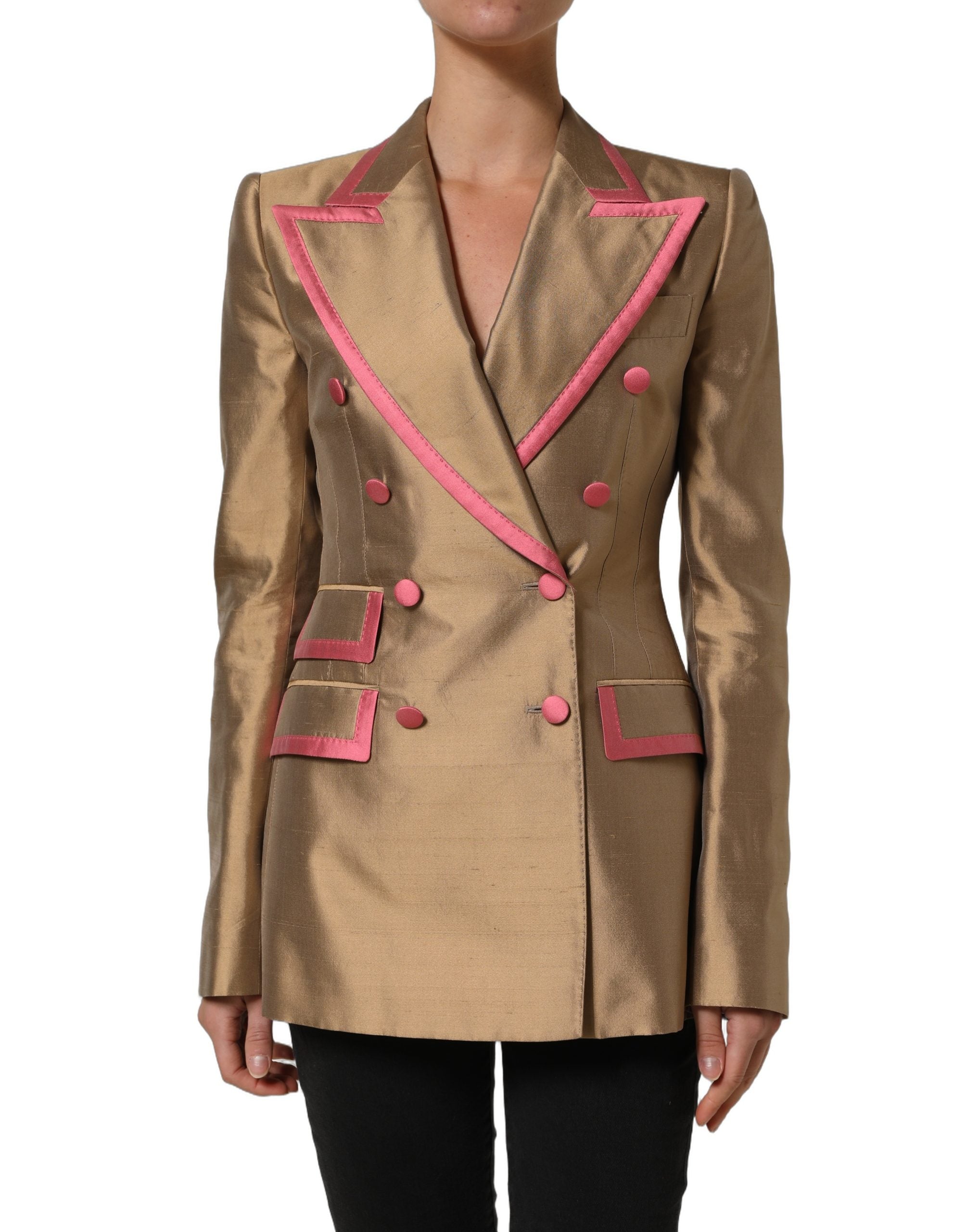 Dolce & Gabbana Gold Silk Double Breasted Blazer - Timeless Elegance