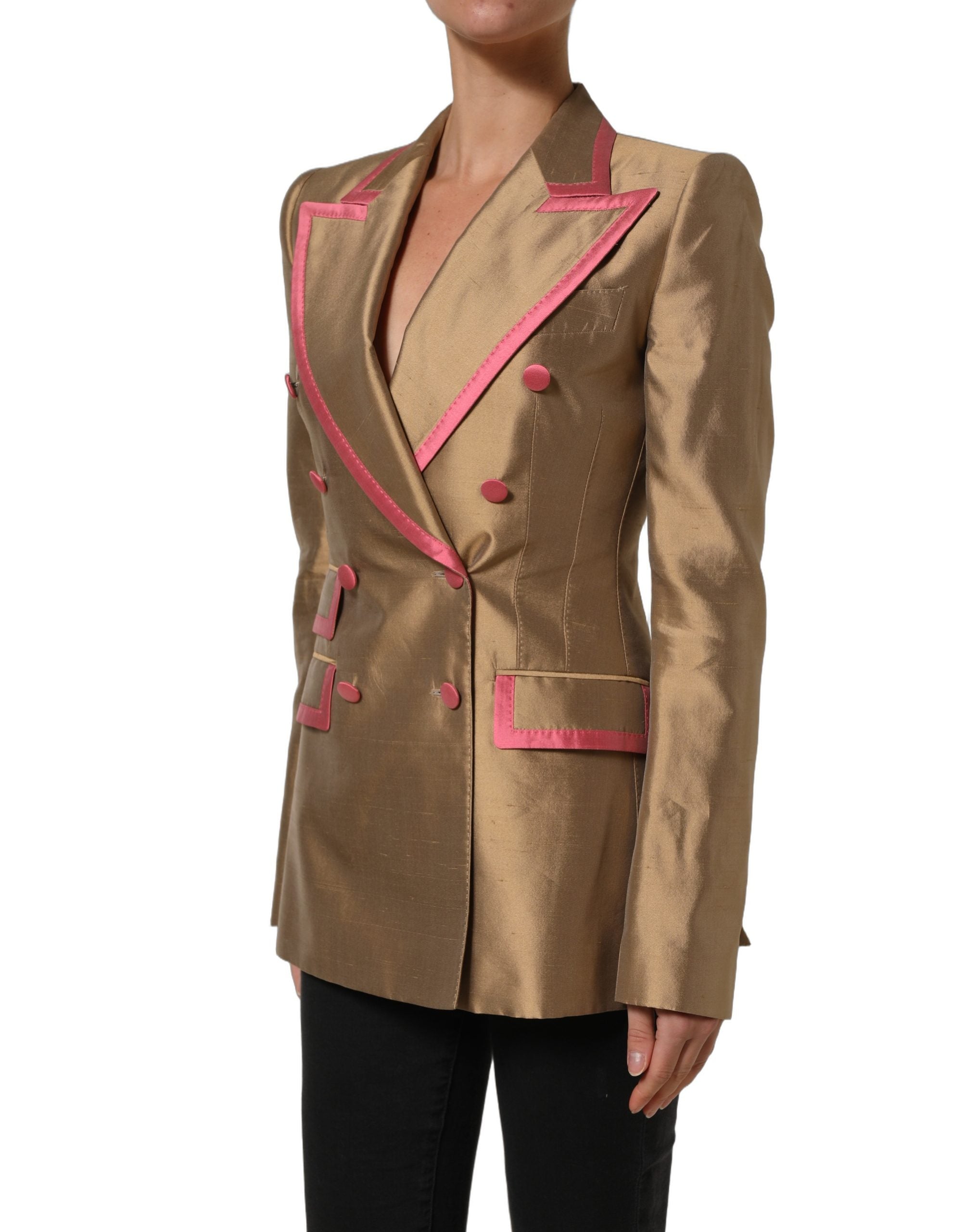 Dolce & Gabbana Gold Silk Double Breasted Blazer - Exquisite Luxury