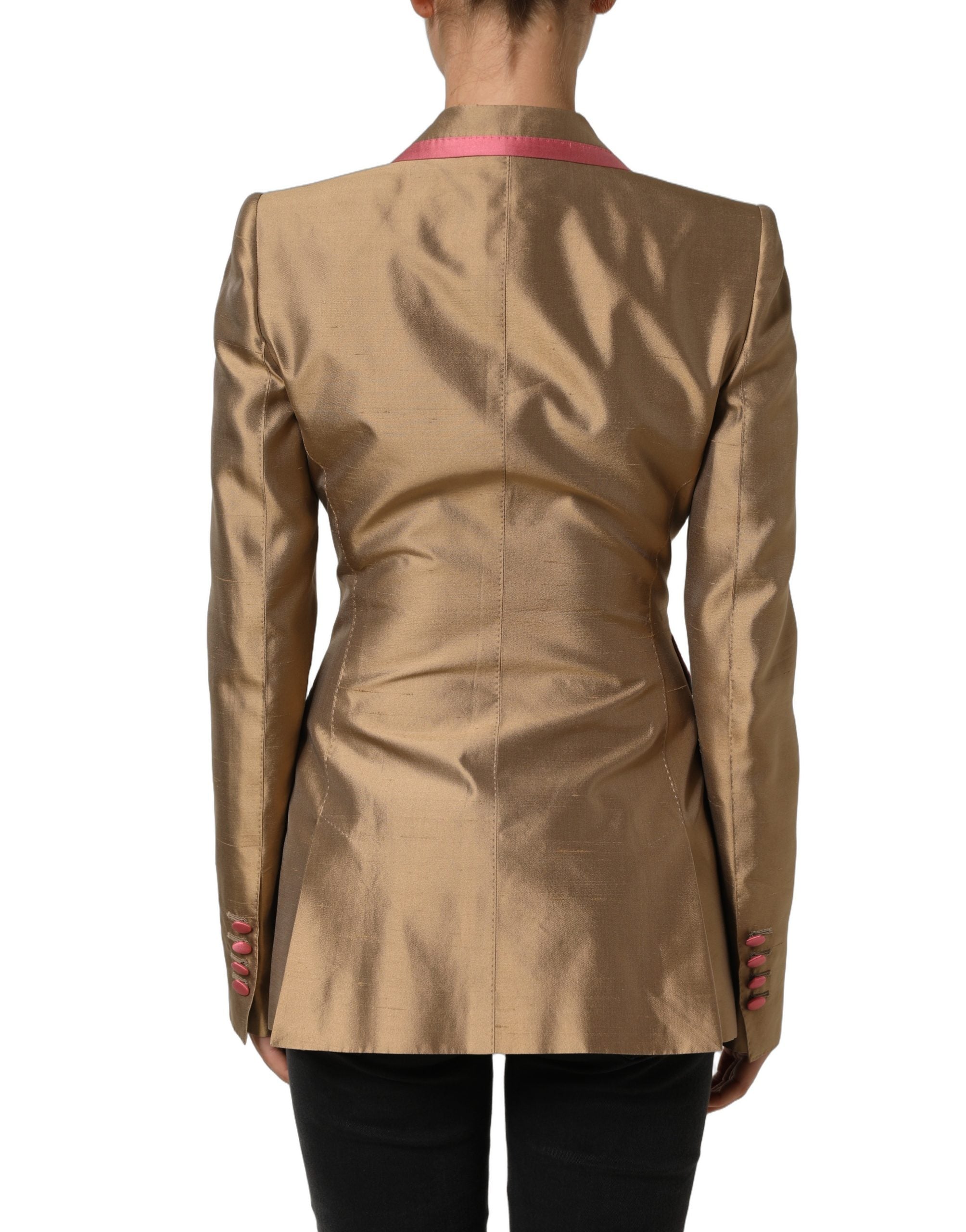 Dolce & Gabbana Gold Silk Double Breasted Blazer - Exquisite Elegance
