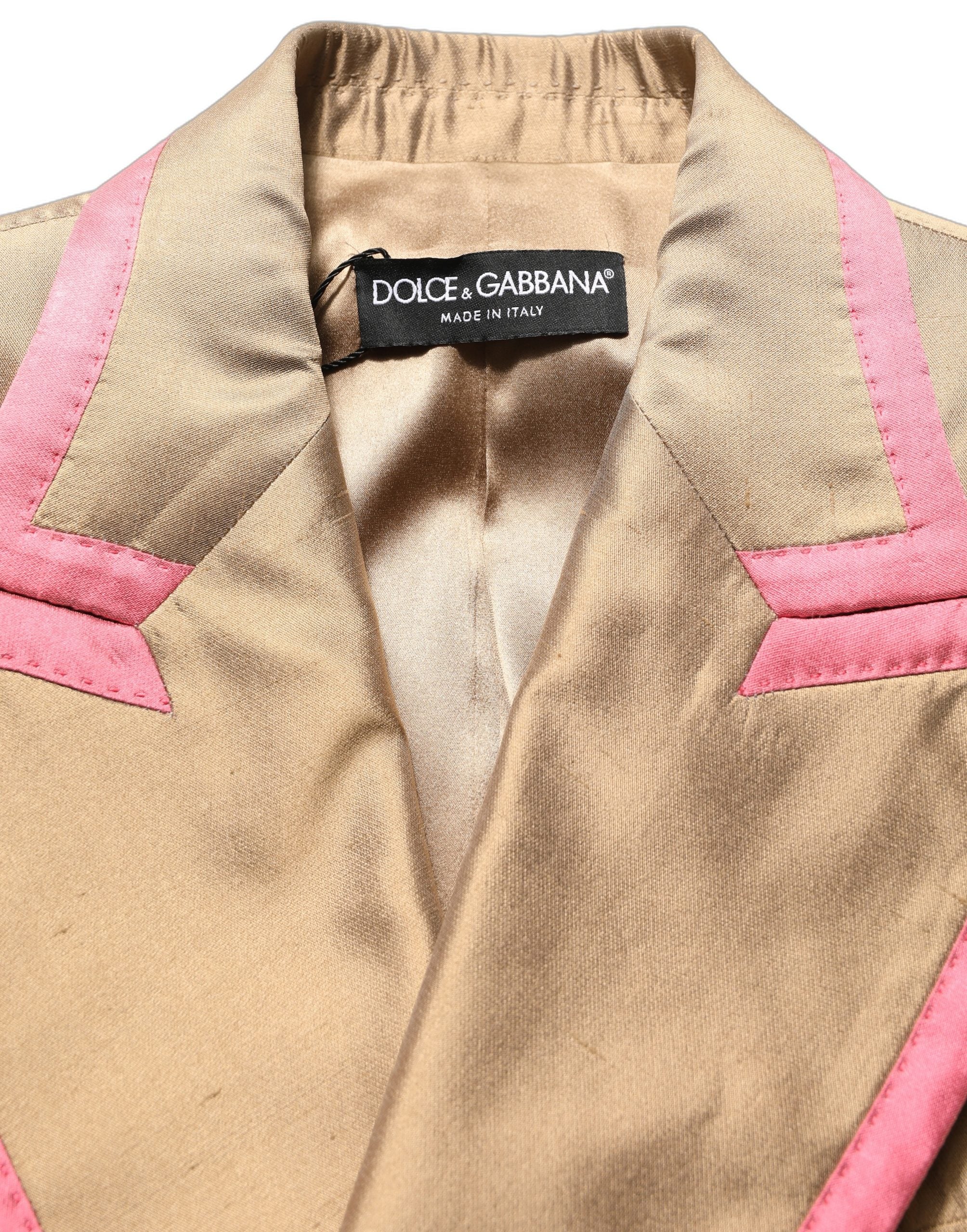 Dolce & Gabbana Gold Silk Double Breasted Blazer - Timeless Elegance