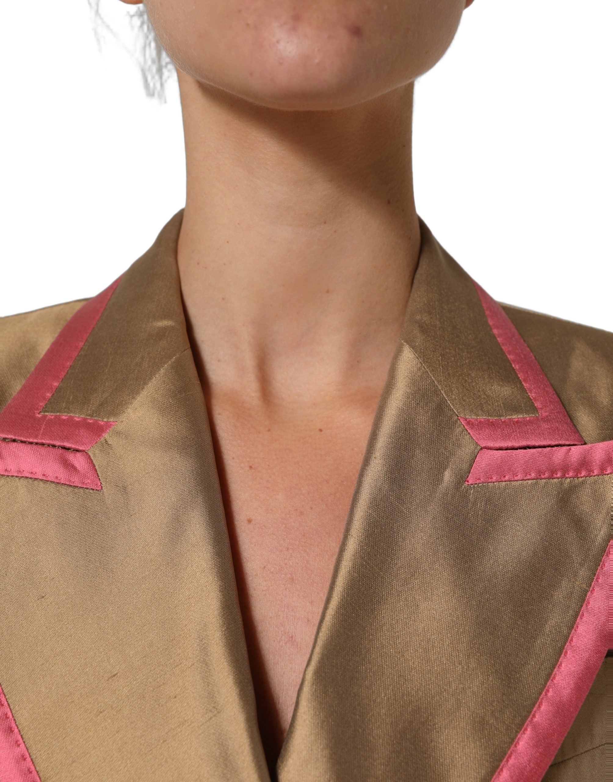 Dolce & Gabbana Gold Silk Double Breasted Blazer - Timeless Elegance