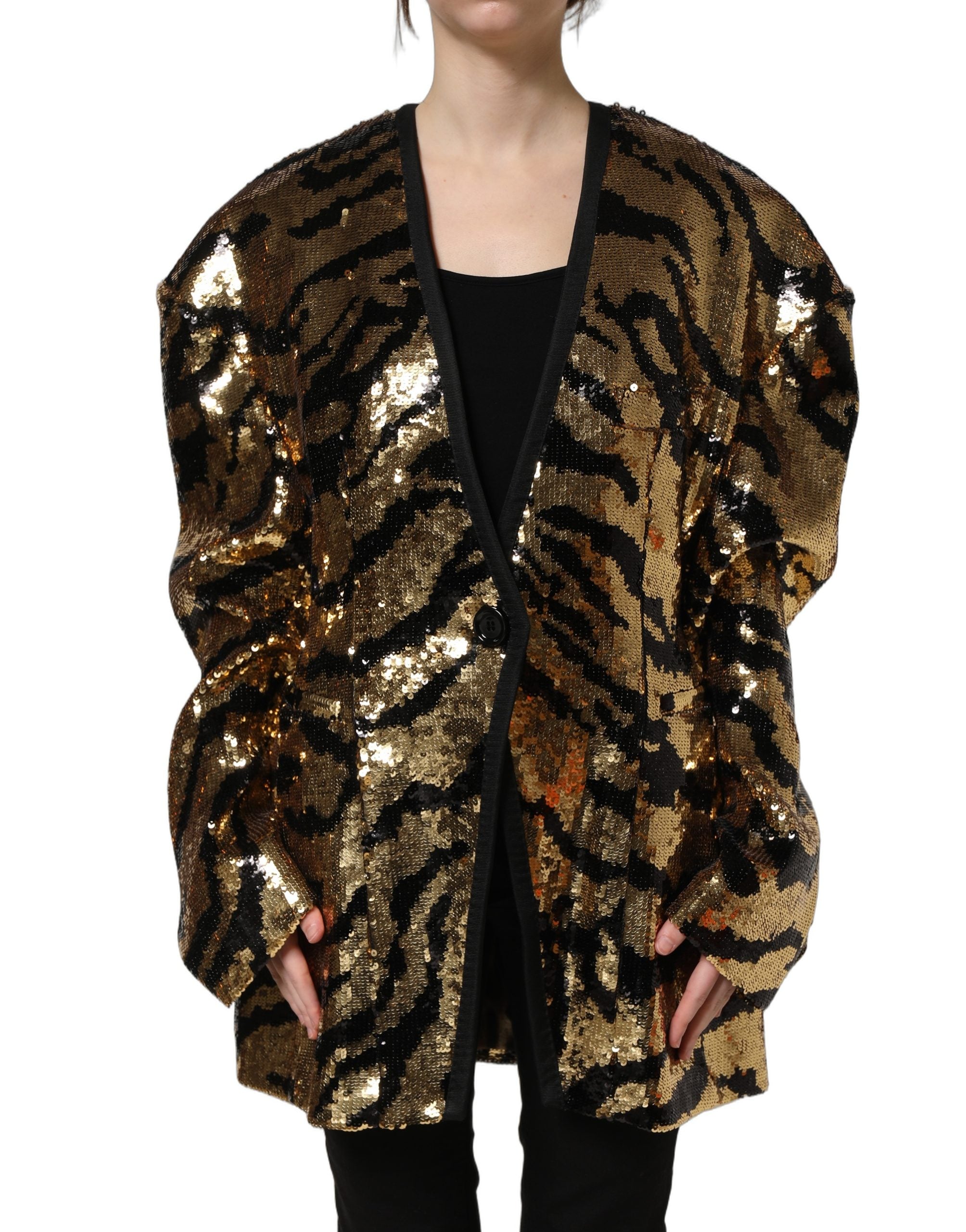 Dolce & Gabbana Black Gold Sequin Blazer - Luxe Couture Elegance
