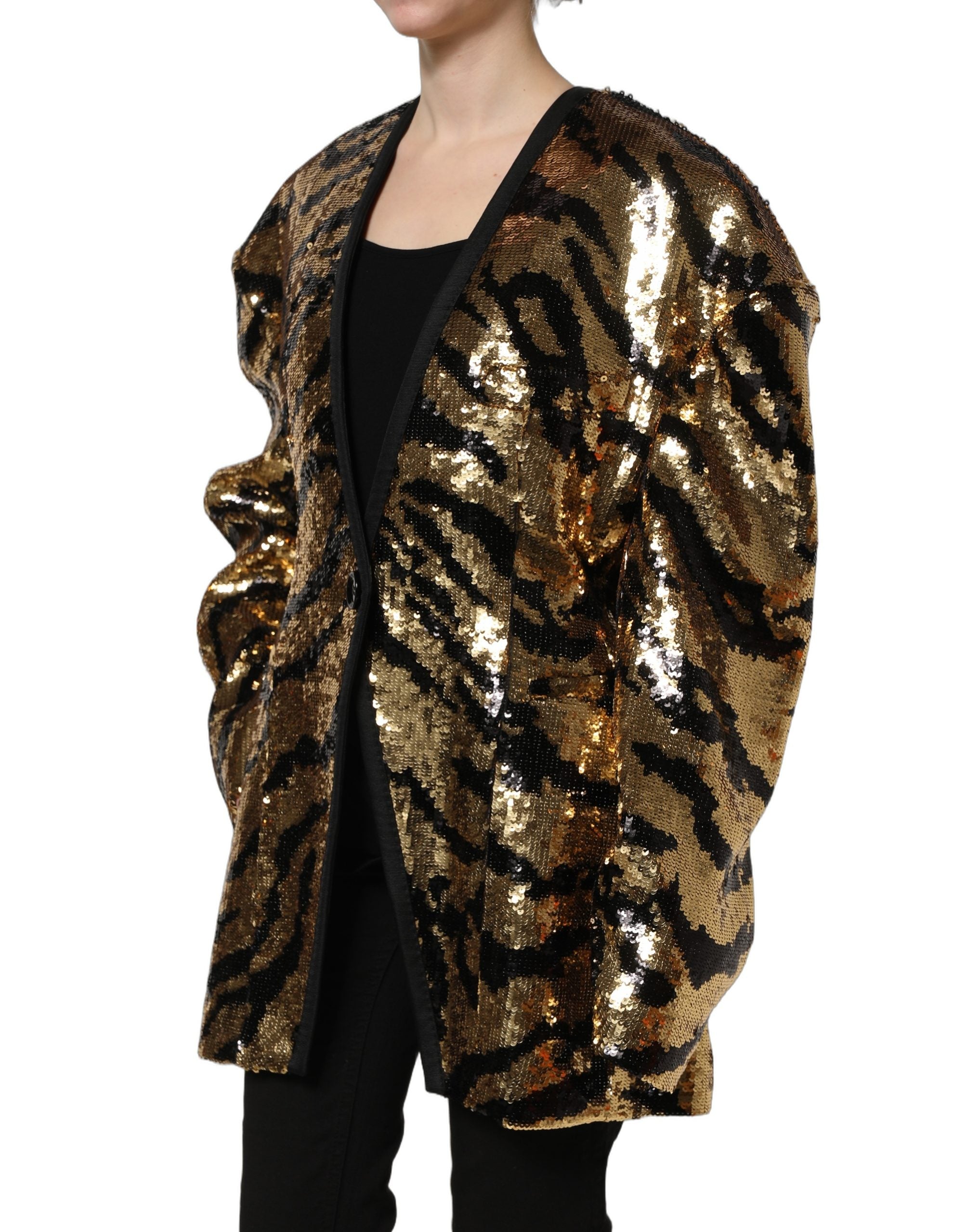 Dolce & Gabbana Black Gold Sequin Blazer - Luxe Couture Elegance