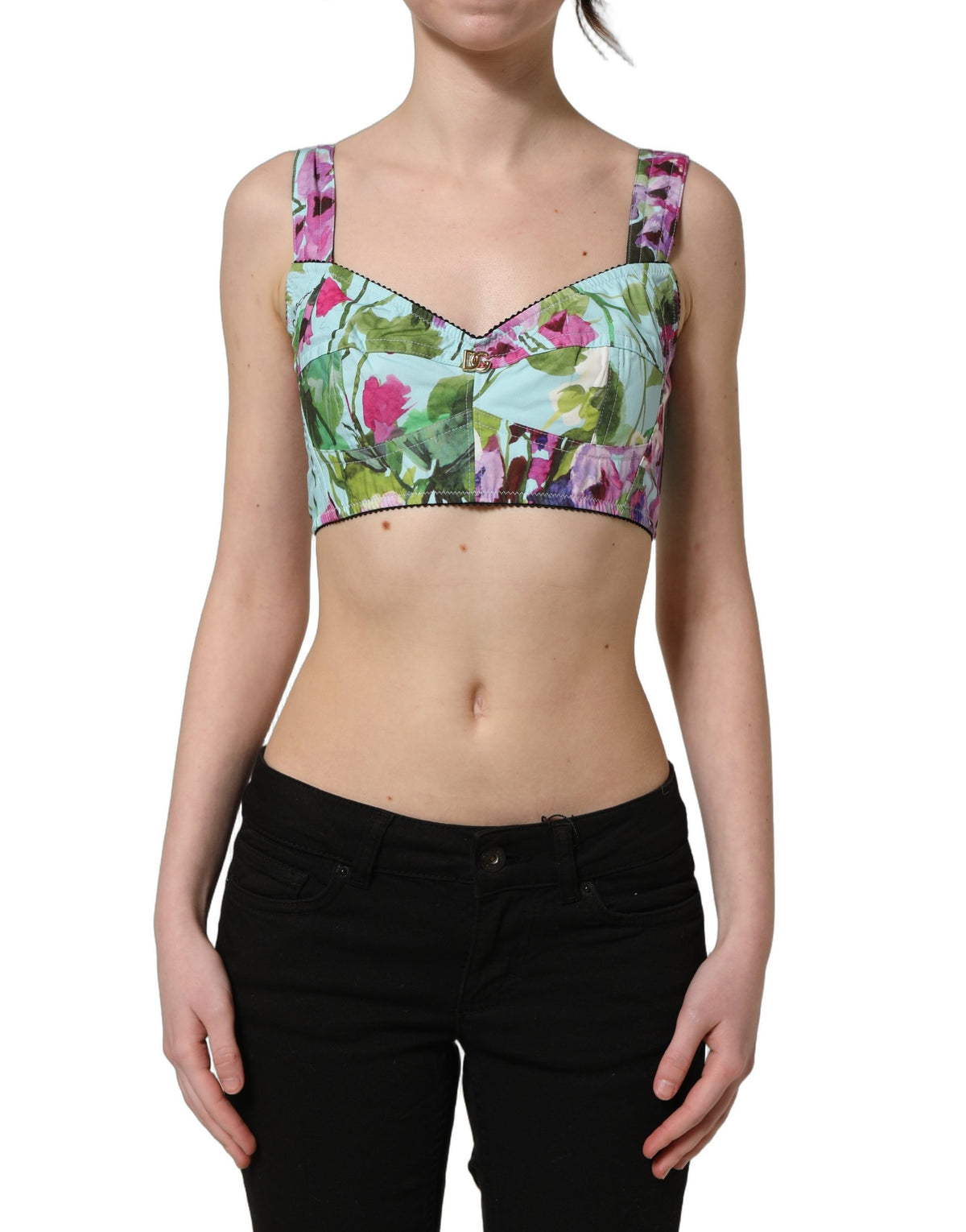 Dolce & Gabbana Floral Cropped Bustier Tank Top Couture Elegance