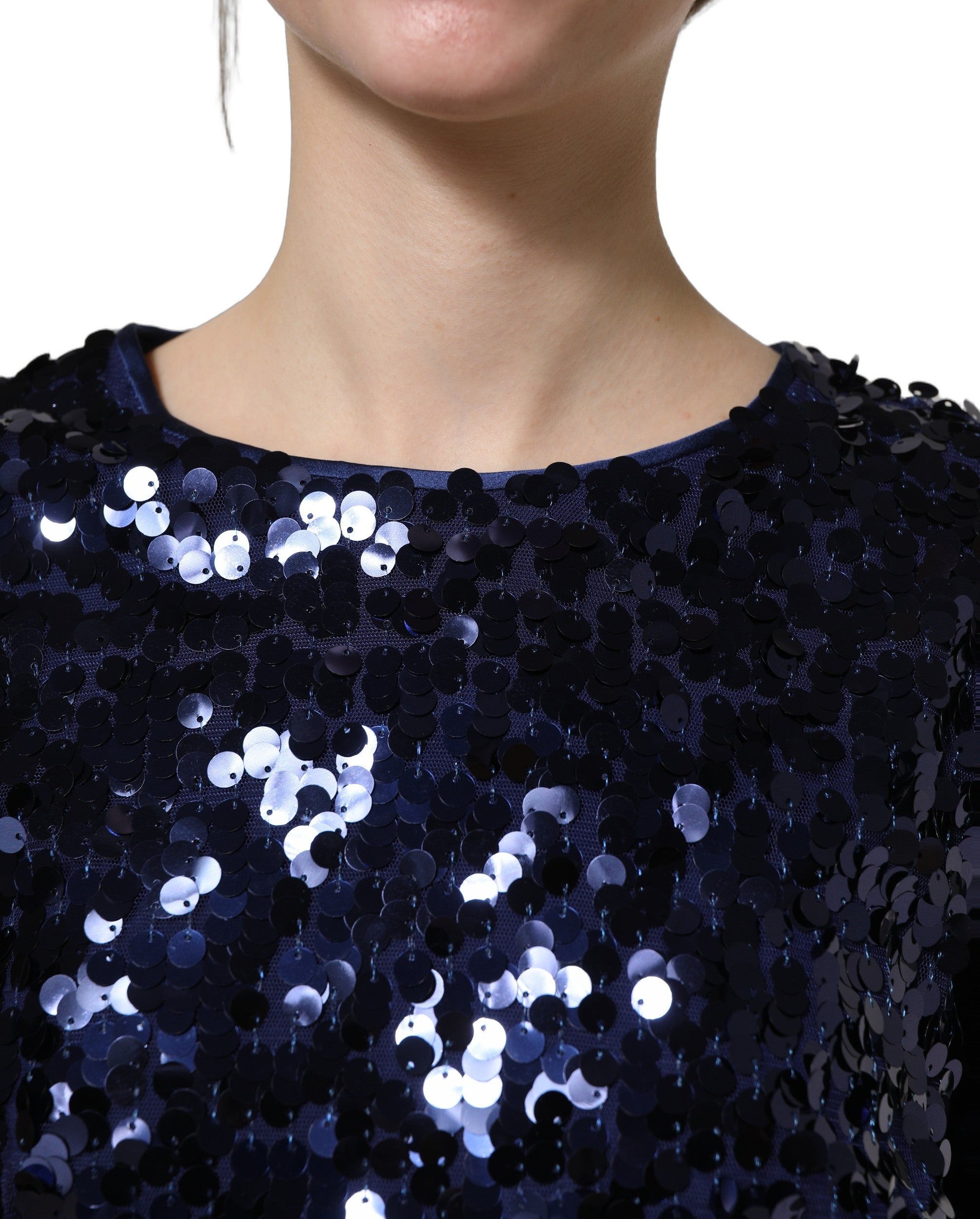 Dolce & Gabbana Blue Sequined Crop Blouse - Artisanal Elegance