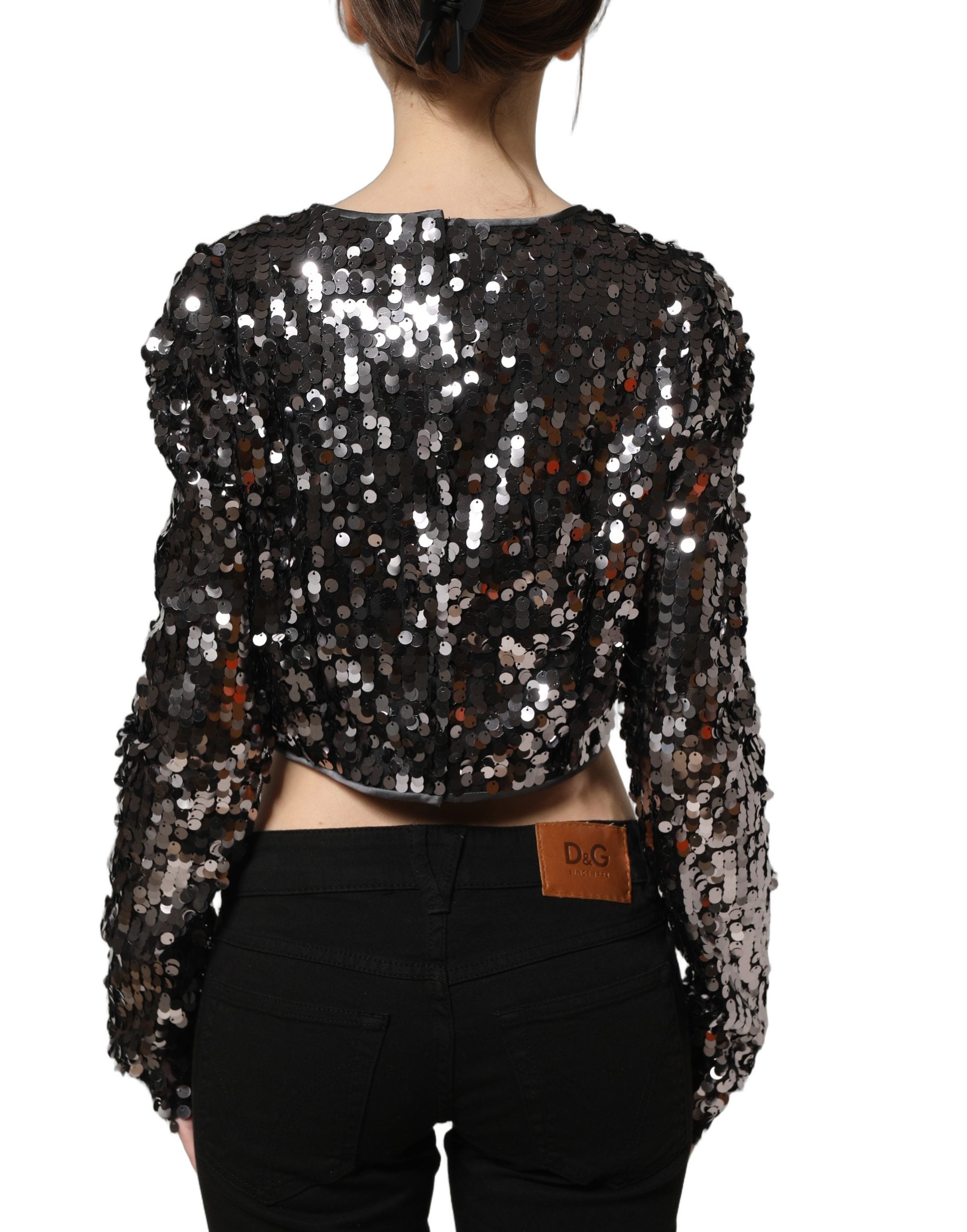 Dolce & Gabbana Black Sequined Crop Blouse - Timeless Luxury