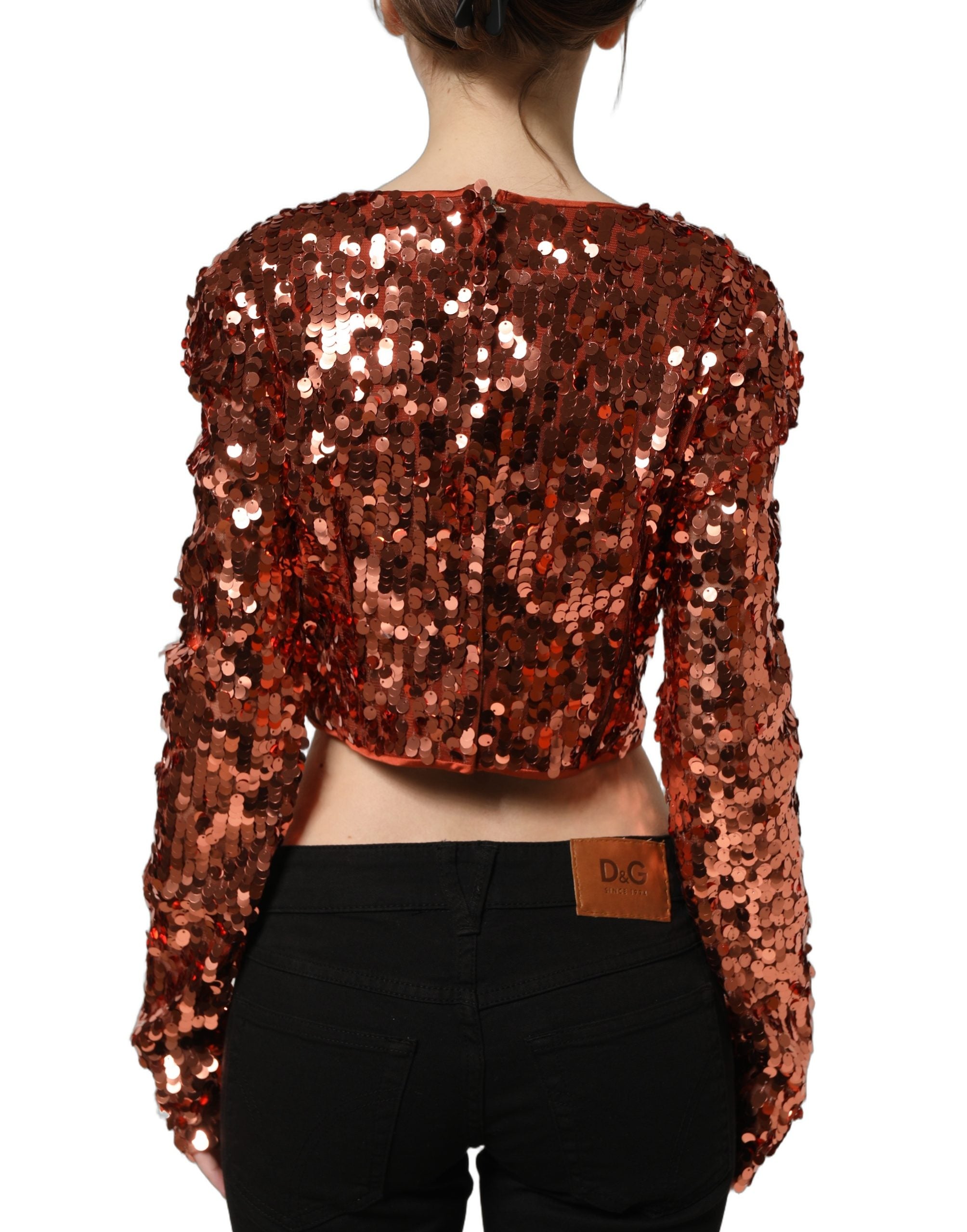 Dolce & Gabbana Red Sequined Crop Blouse - Exquisite Luxury