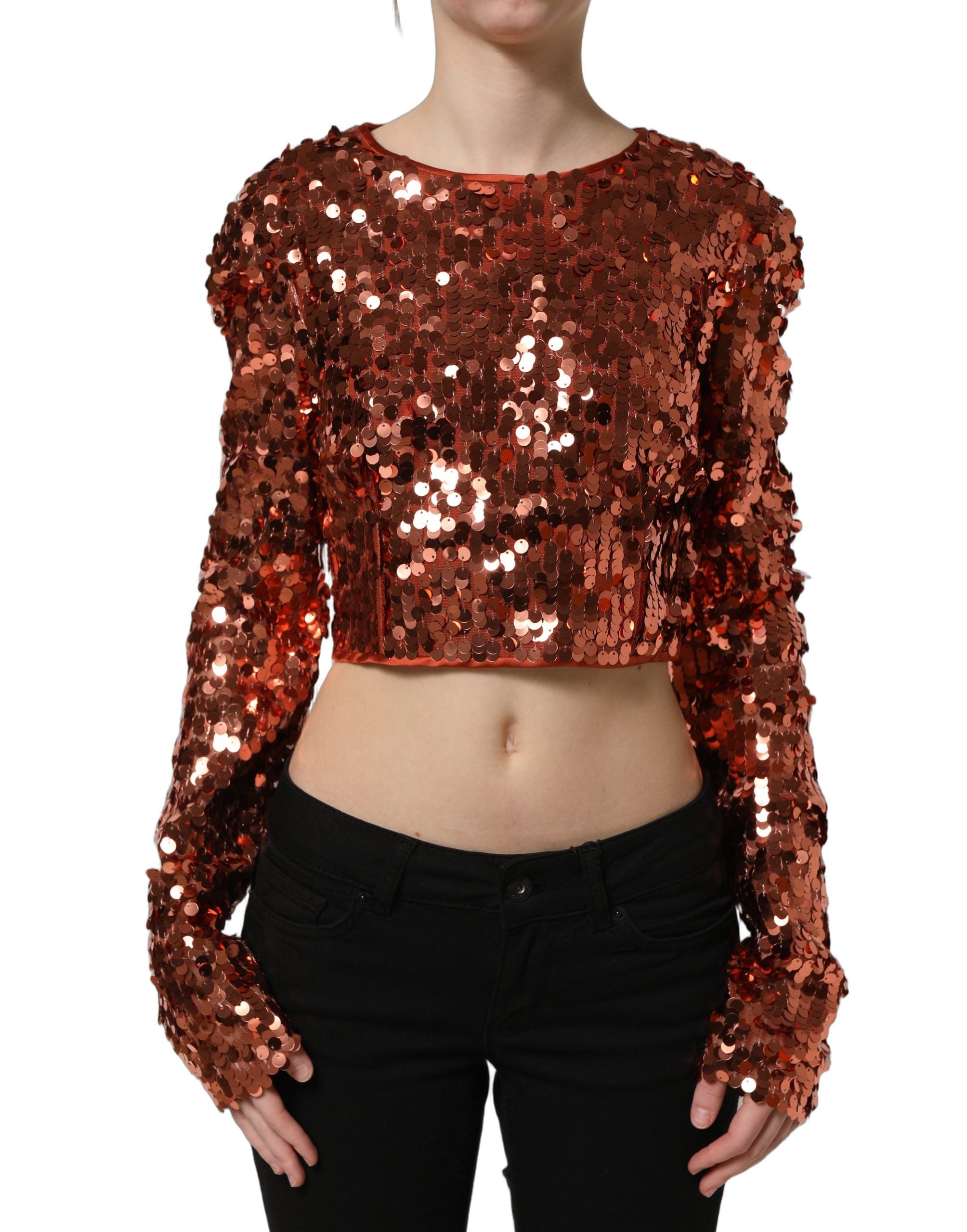 Dolce & Gabbana Red Sequined Crop Blouse - Exquisite Luxury