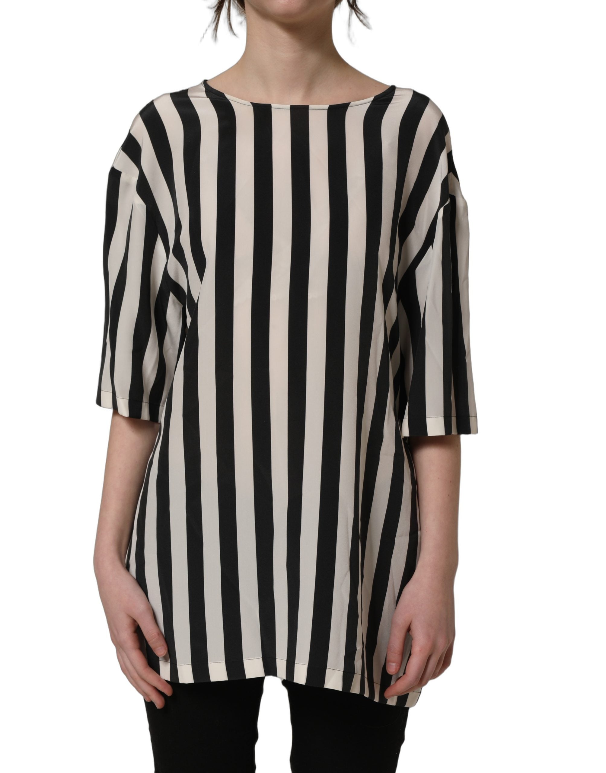 Dolce & Gabbana Black White Stripes Silk Blouse - Timeless Elegance