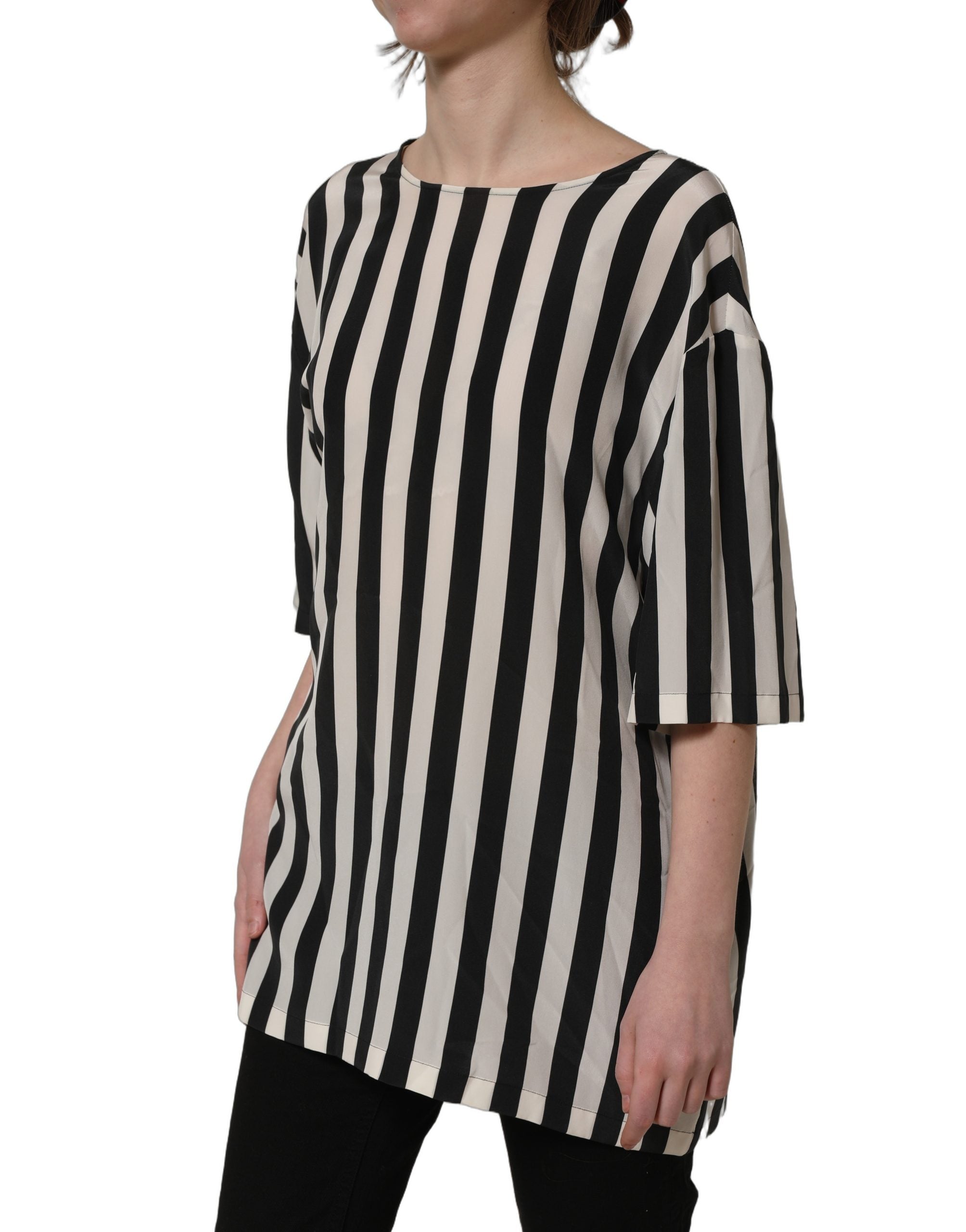 Dolce & Gabbana Black White Stripes Silk Blouse - Timeless Elegance