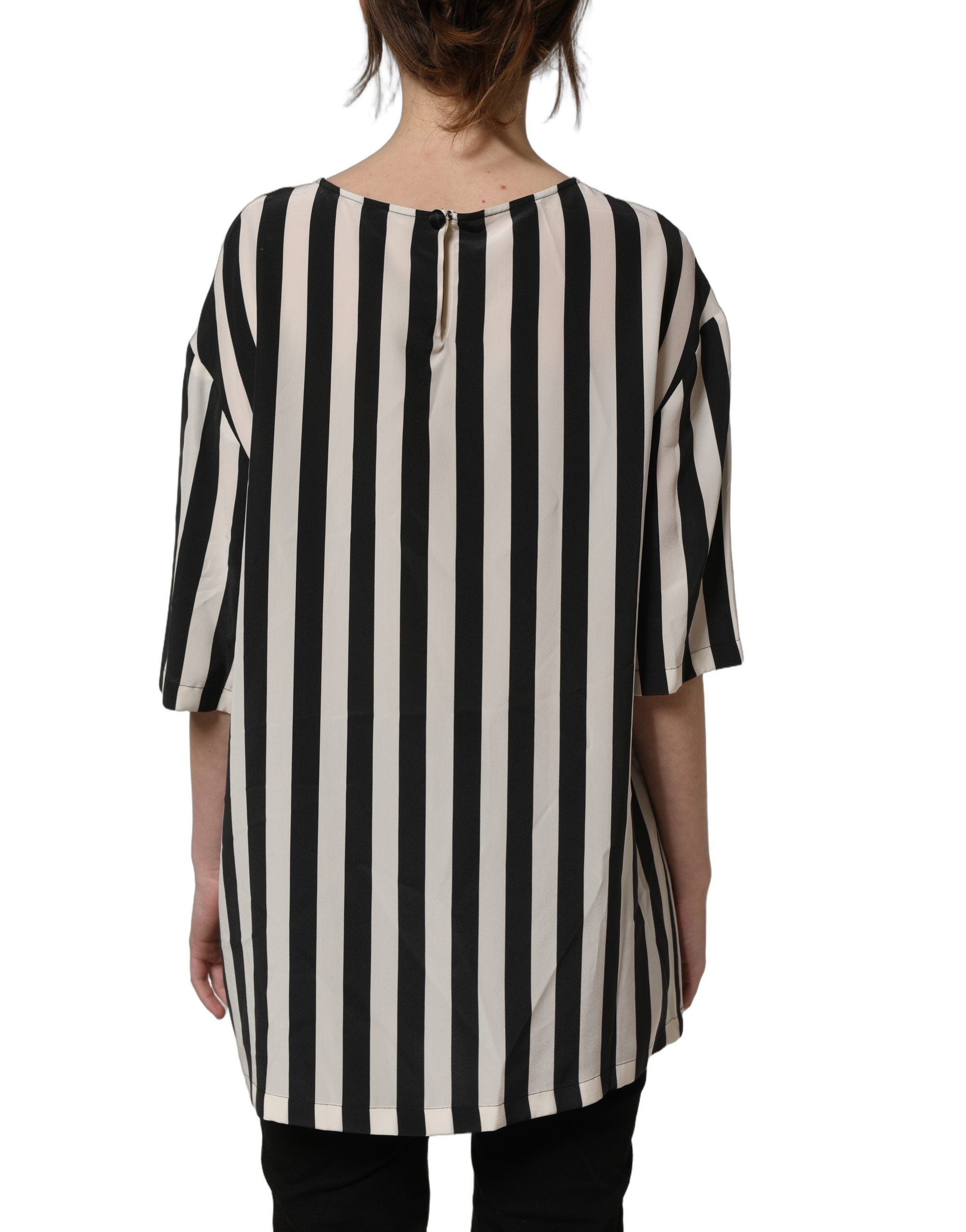 Dolce & Gabbana Black White Stripes Silk Blouse - Timeless Elegance