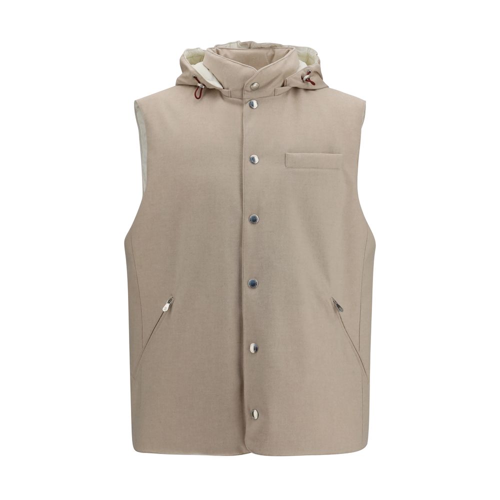Brunello Cucinelli Beige Wool Sleeveless Jacket, Artisanal Luxury
